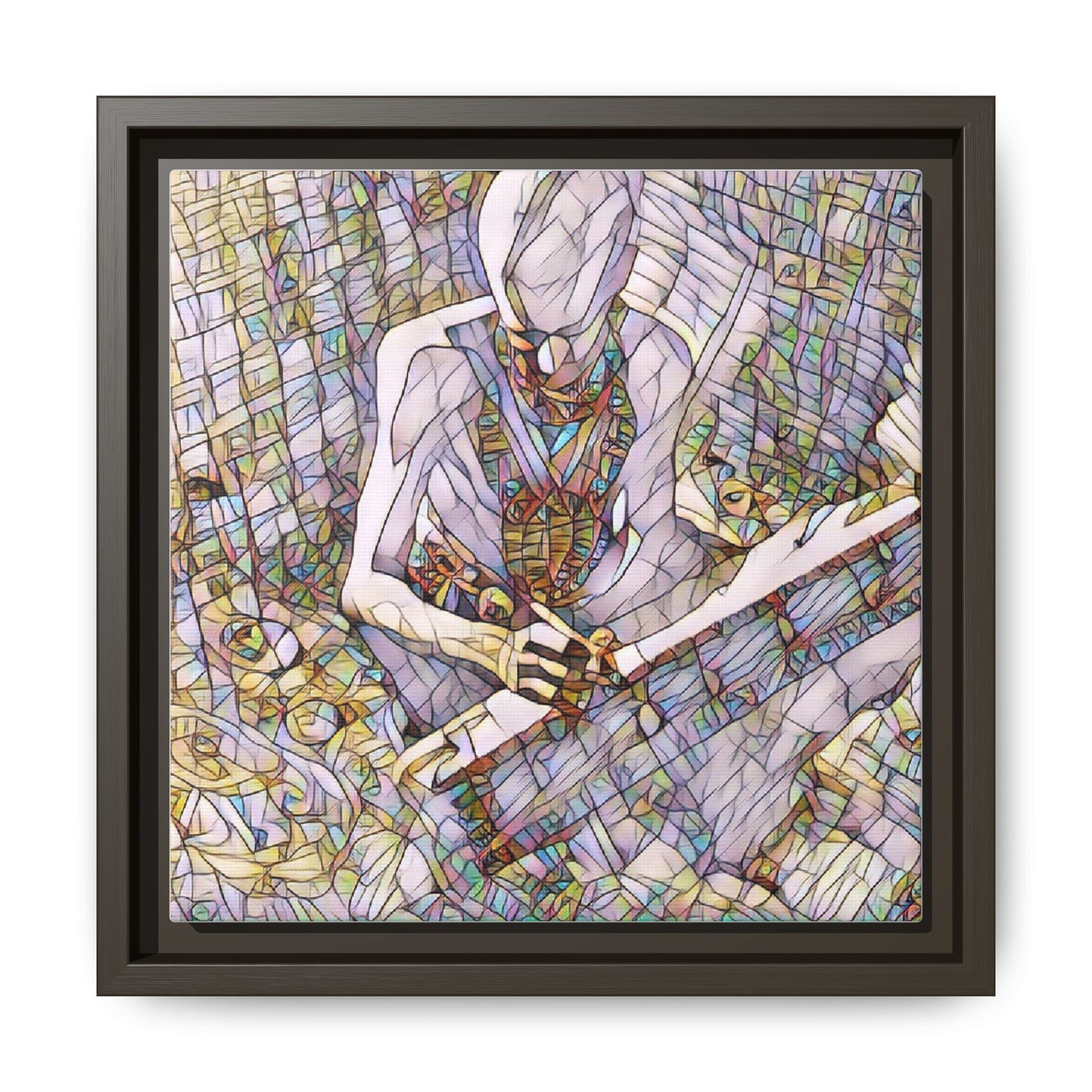 Abstract Fantasy Warrior Matte Framed Canvas — Colorful Stained-Glass Style Art