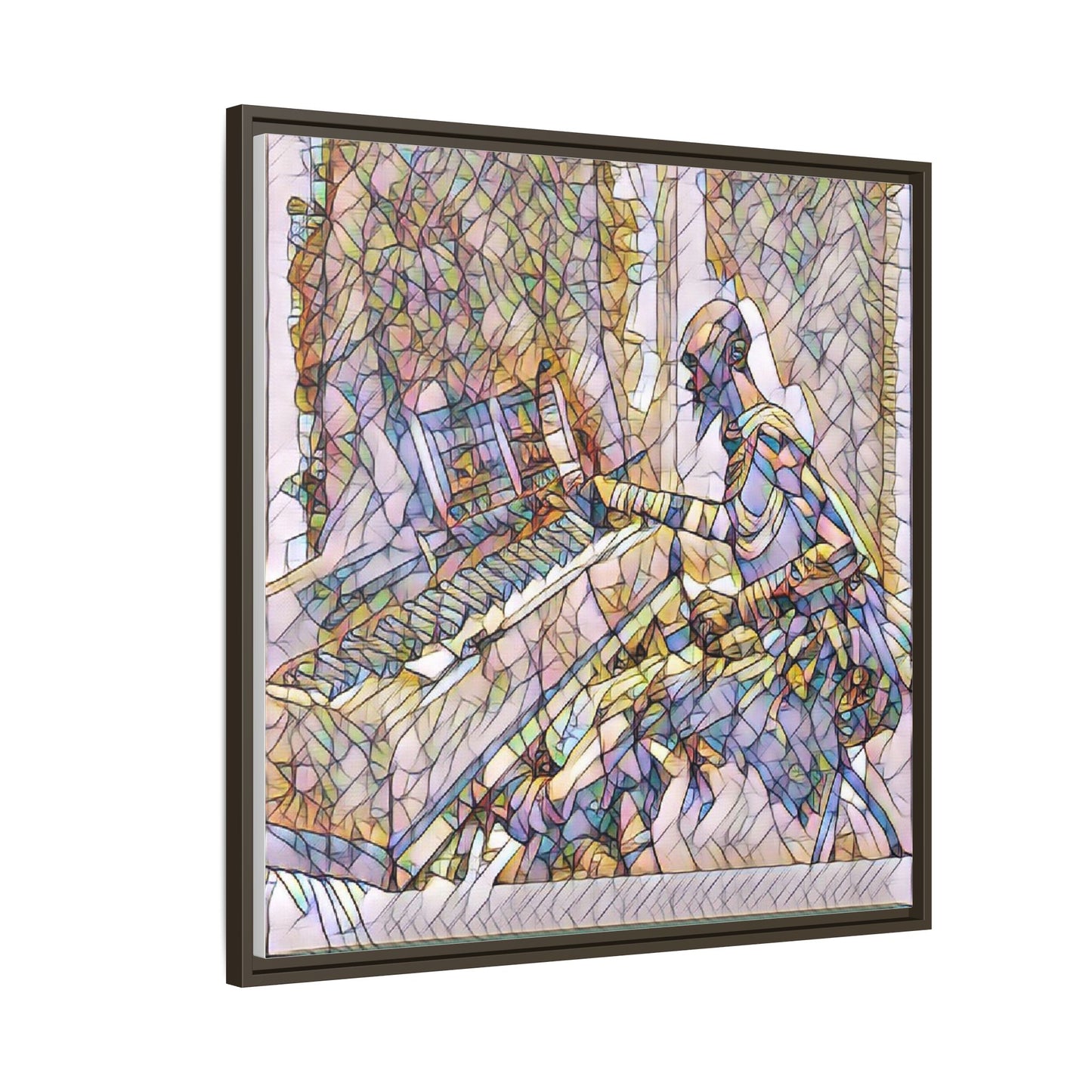 Framed Matte Canvas Art — Colorful Abstract Musician at Piano