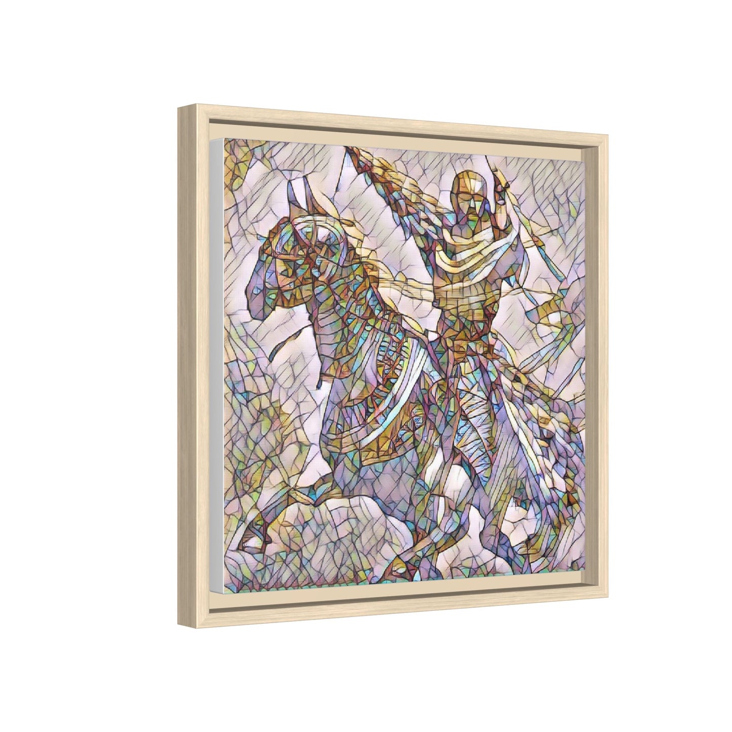 Framed Matte Canvas Print — Stained Glass Knight on Horse Artwork