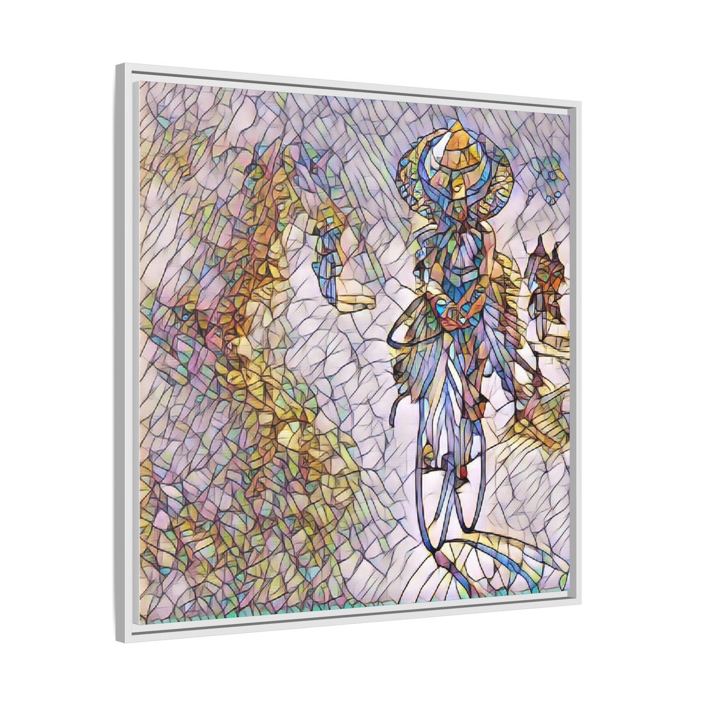 Abstract Cyclist Stained-Glass Art Print — Framed Matte Canvas