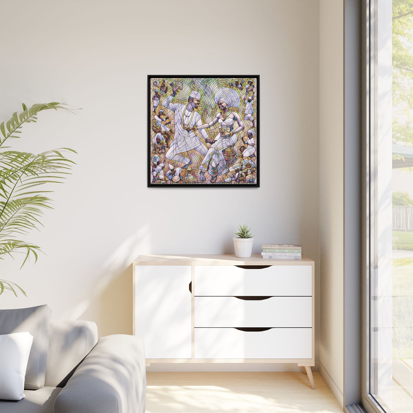 Afrobeat Celebration Matte Framed Canvas — Vibrant Dancers Wall Art