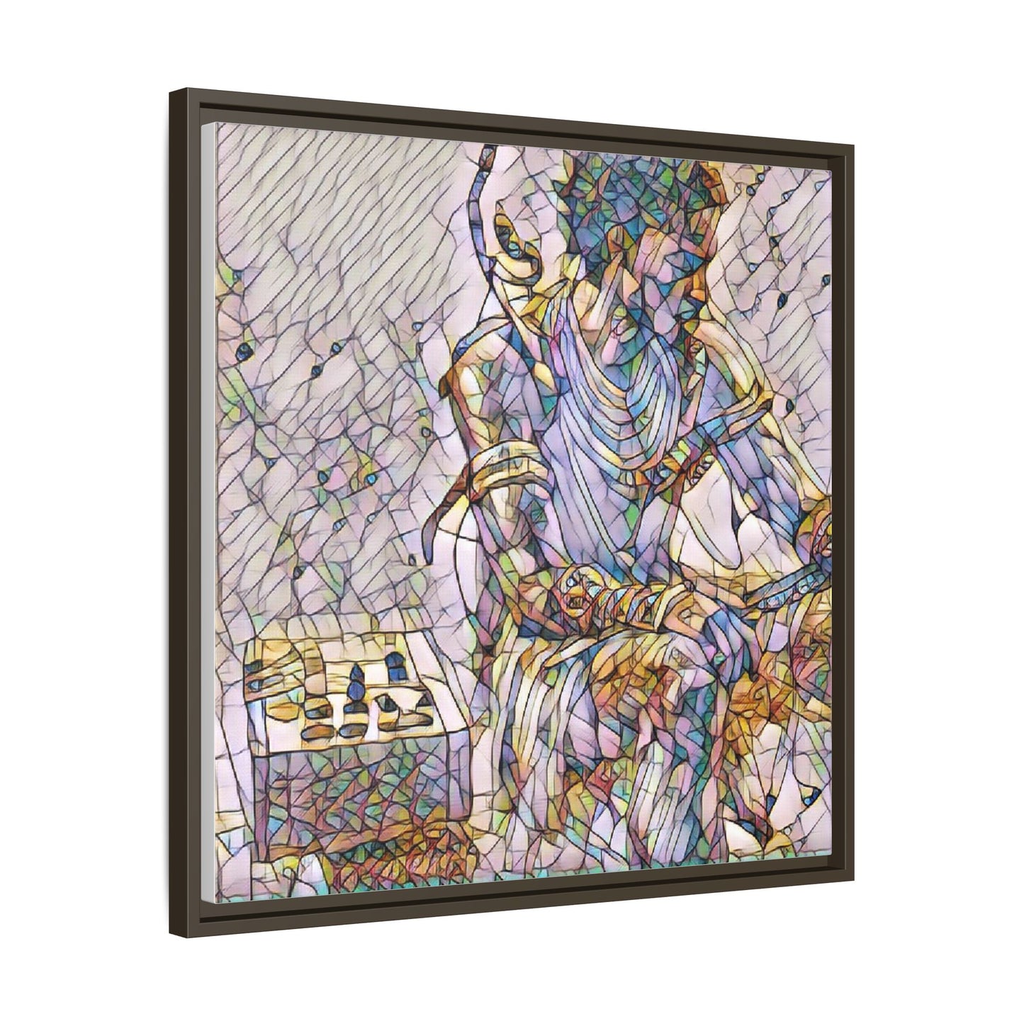 Framed Matte Canvas Art — Abstract Stained-Glass Chess Player
