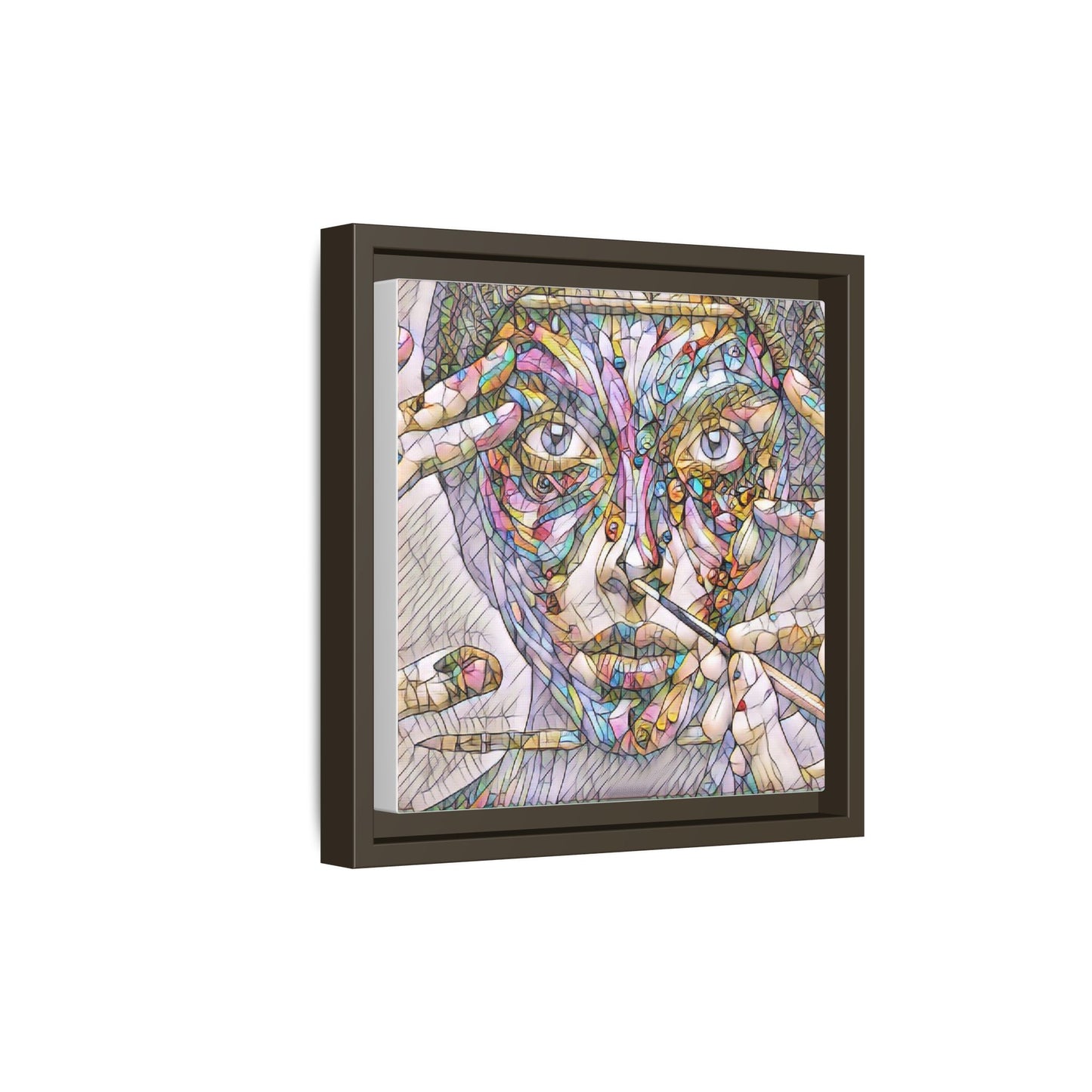 Framed Abstract Mosaic Face Canvas — Colorful Modern Wall Art