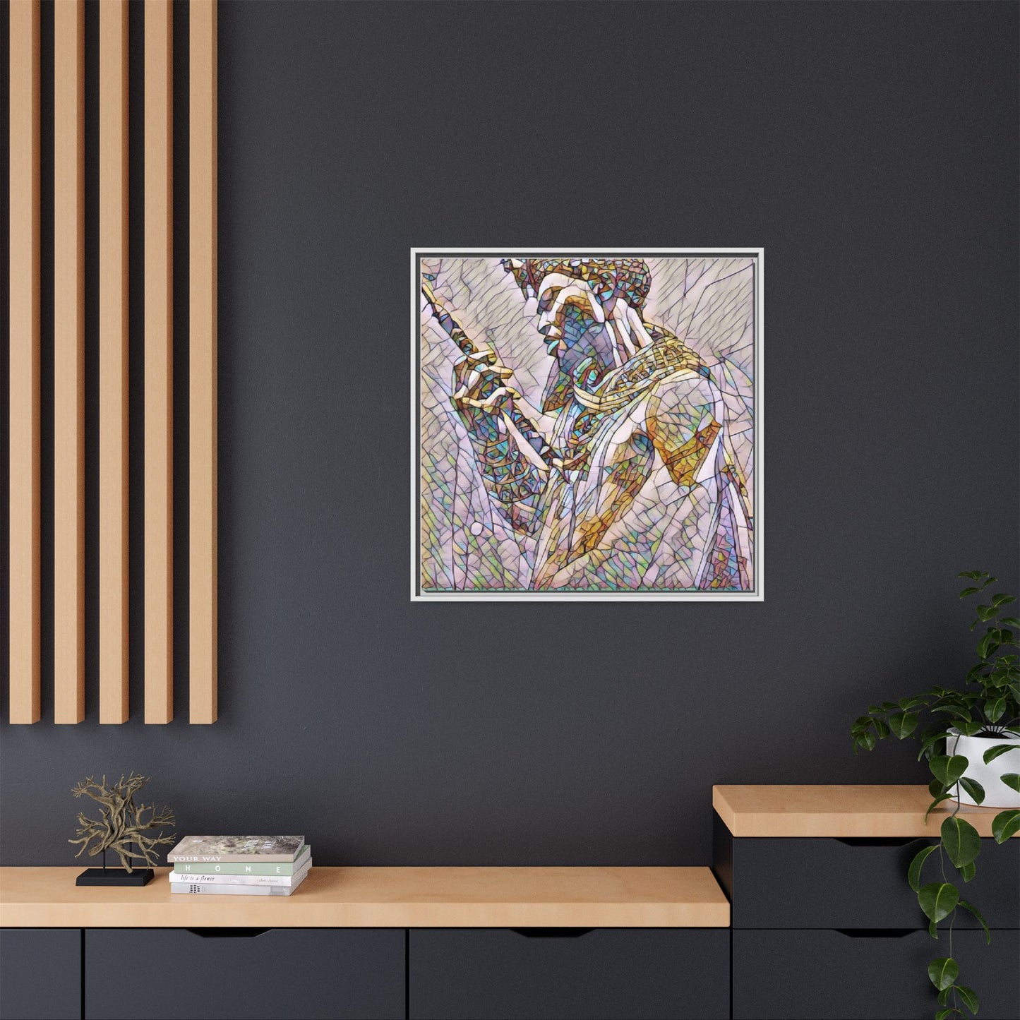 Egyptian Pharaoh Stained Glass Art — Framed Matte Canvas