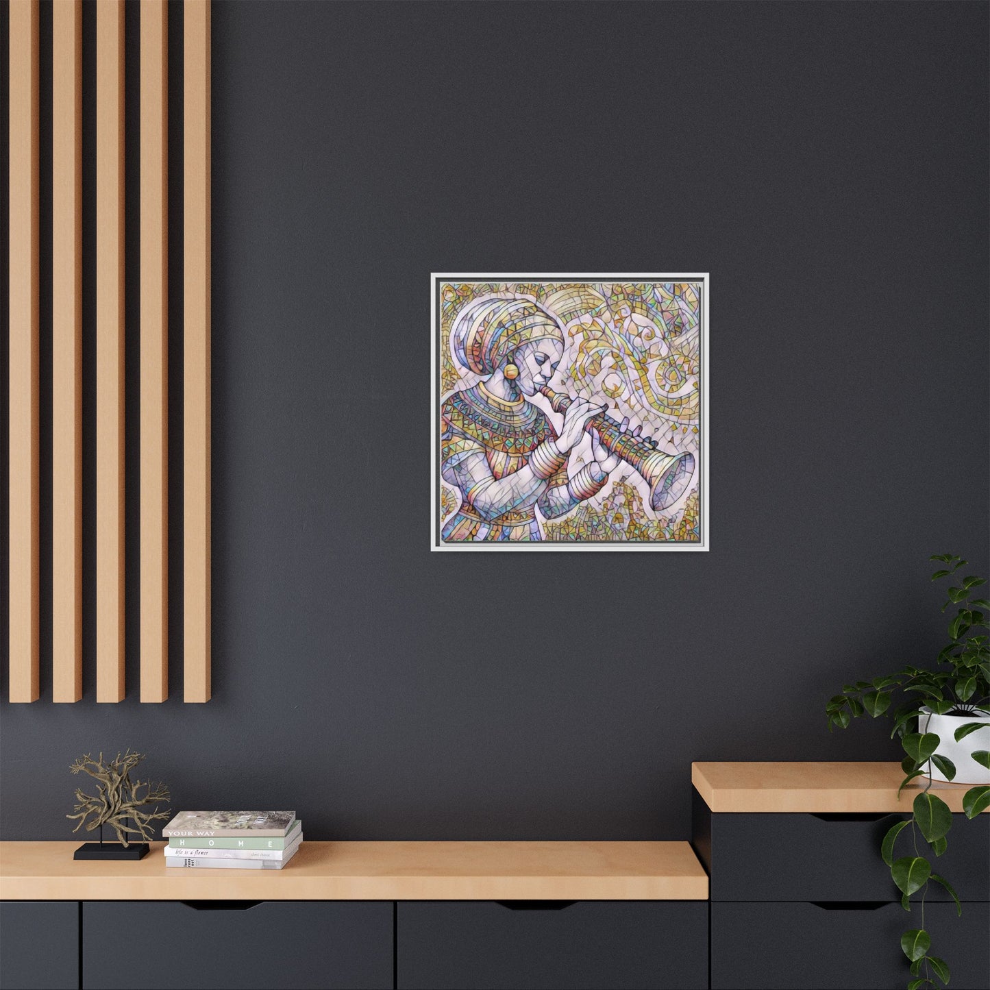 Egyptian Flutist Mosaic Matte Canvas Framed Art