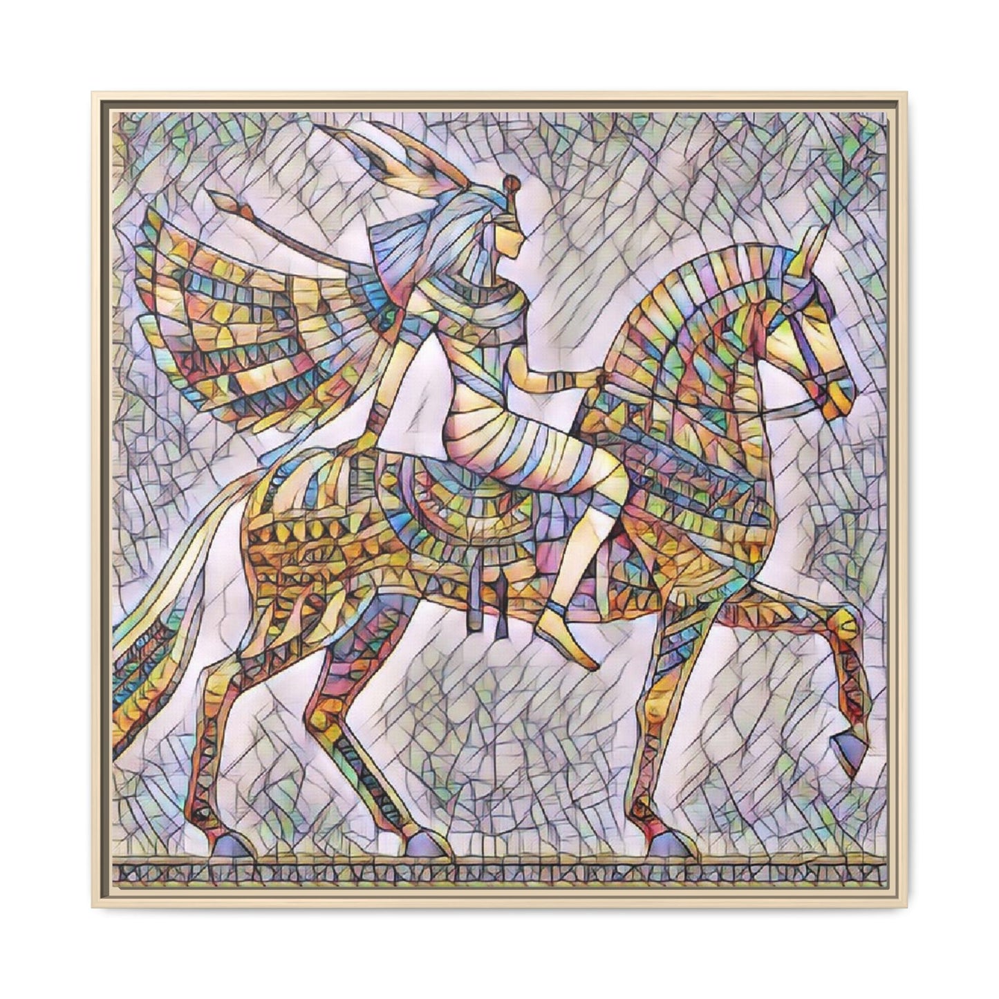 Stained-Glass Style Egyptian Horseman Framed Canvas Print