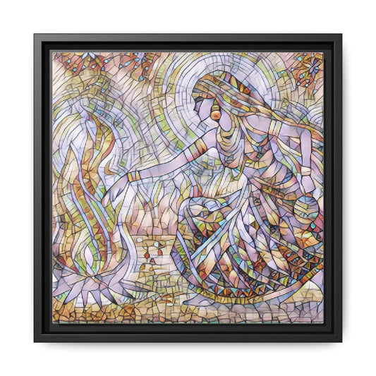 Stained Glass Style Framed Canvas Art — Woman & Lotus Spiritual Scene