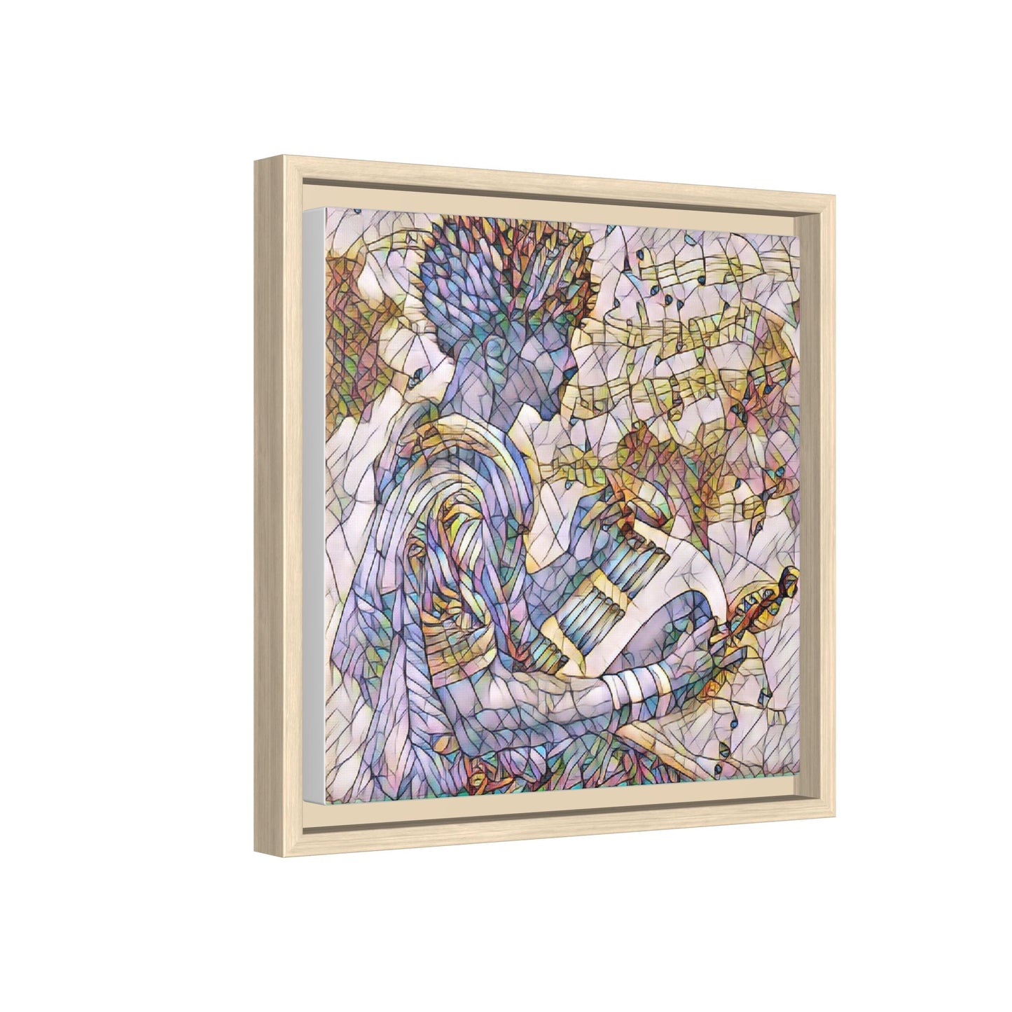 Abstract Jazz Musician Framed Canvas Art — Colorful Stained-Glass Style Wall Decor