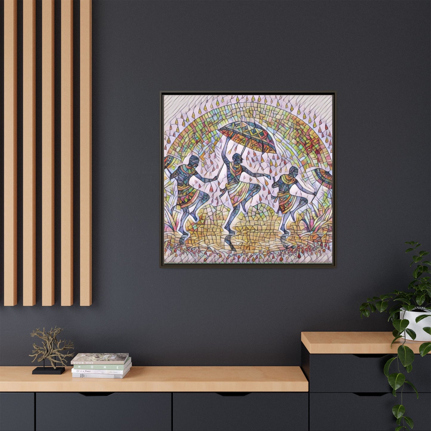 Framed Canvas Art — Colorful African Dance Mosaic