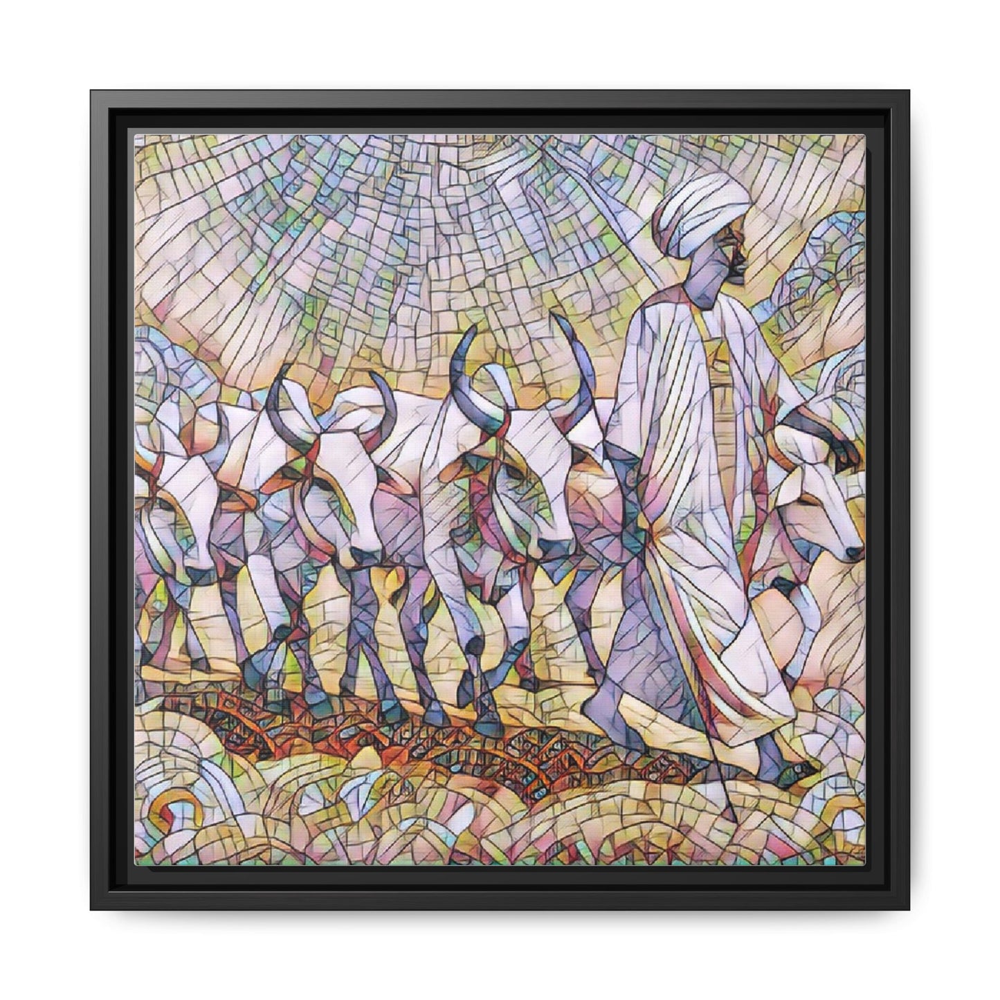 Framed Matte Canvas Art — African Herdsman Mosaic Print