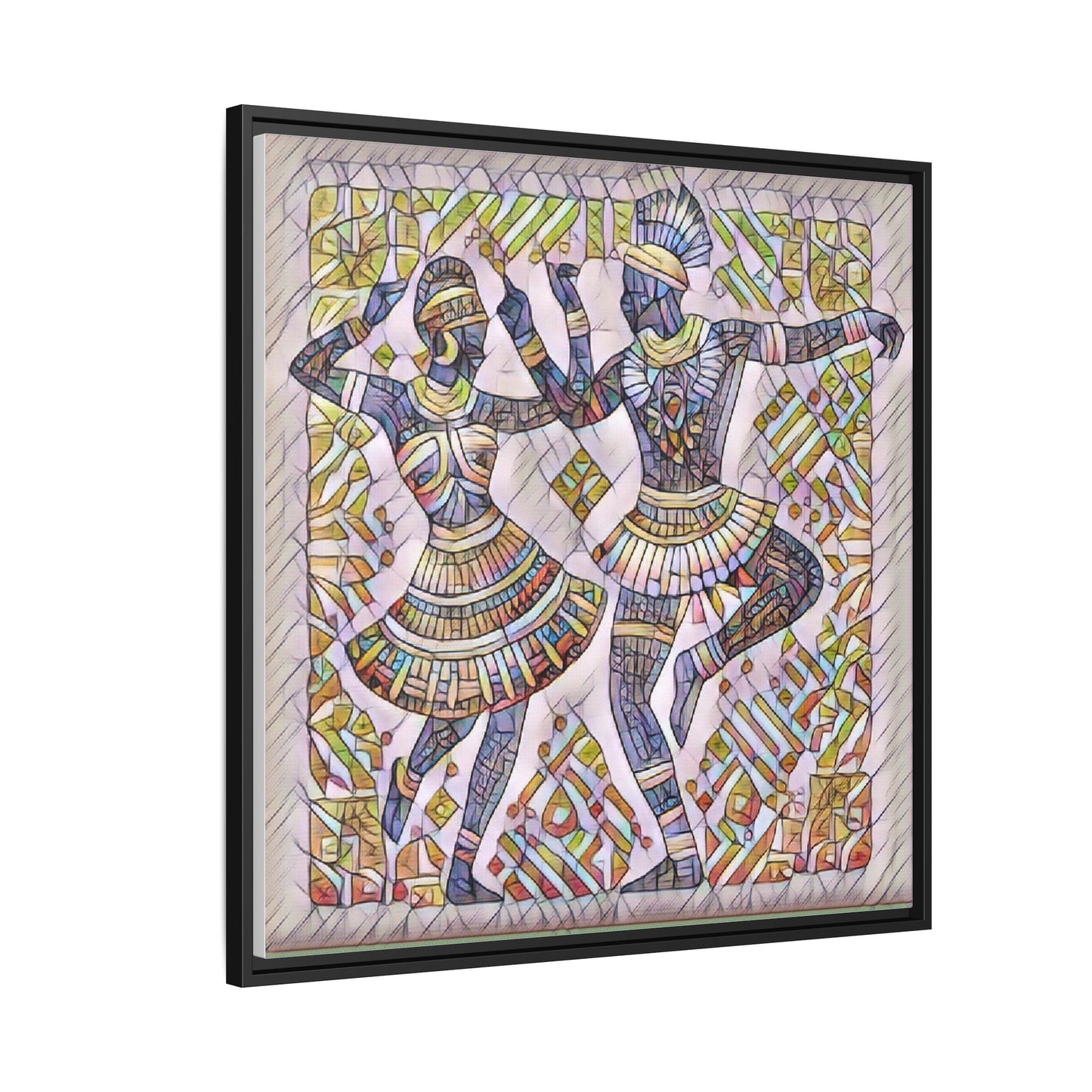 Framed Matte Canvas Print — Colorful Tribal Dancers Wall Art