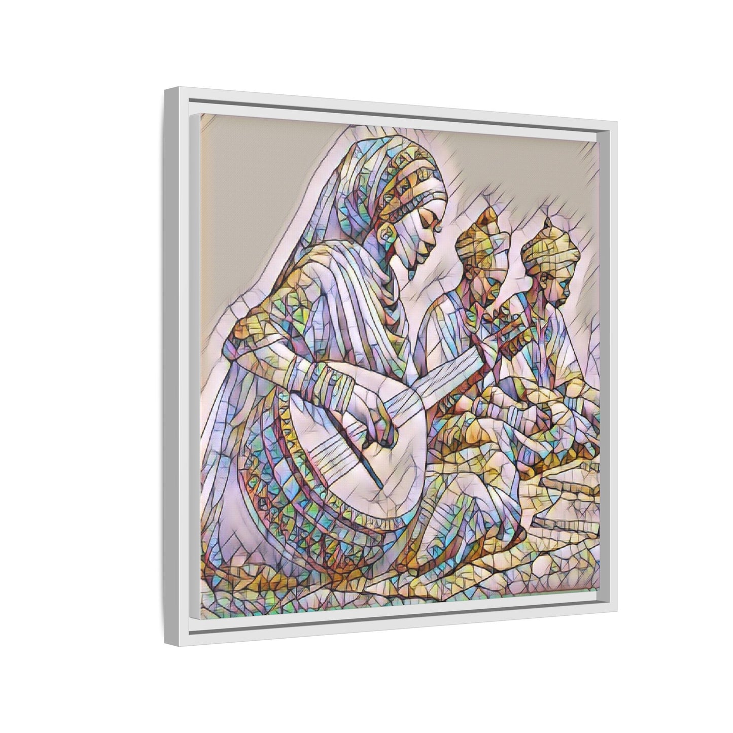 Framed Matte Canvas: Colorful Moroccan Musicians Wall Art