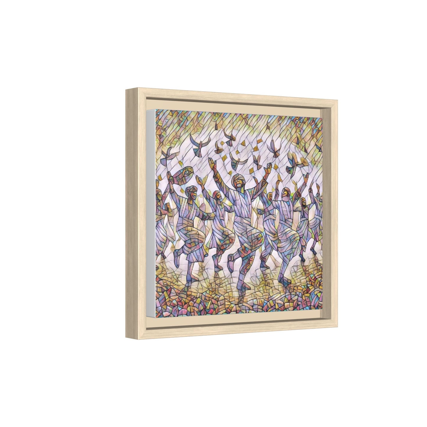 Framed Canvas Art - Joyful Dancers with Doves (Multicolor)