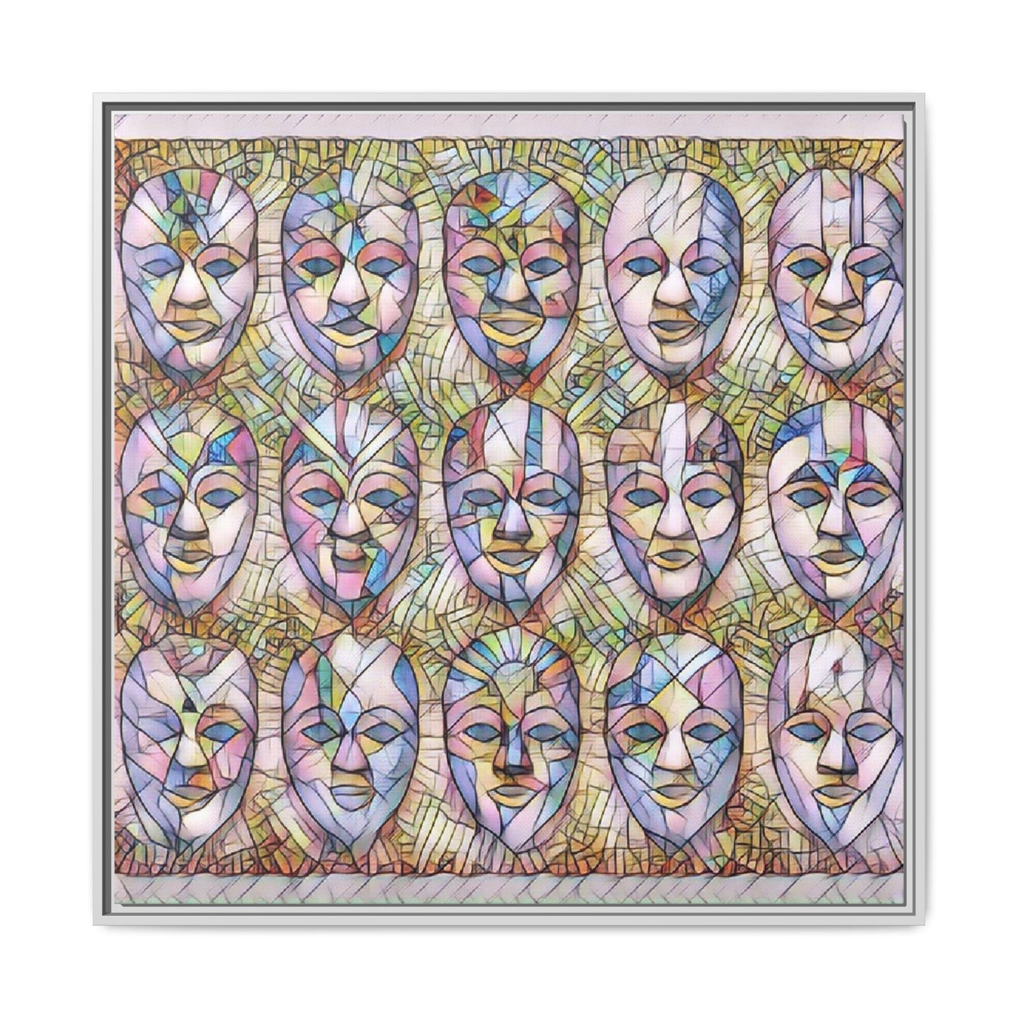 Abstract Mask Art Matte Canvas Print — Framed Multicolor Wall Art