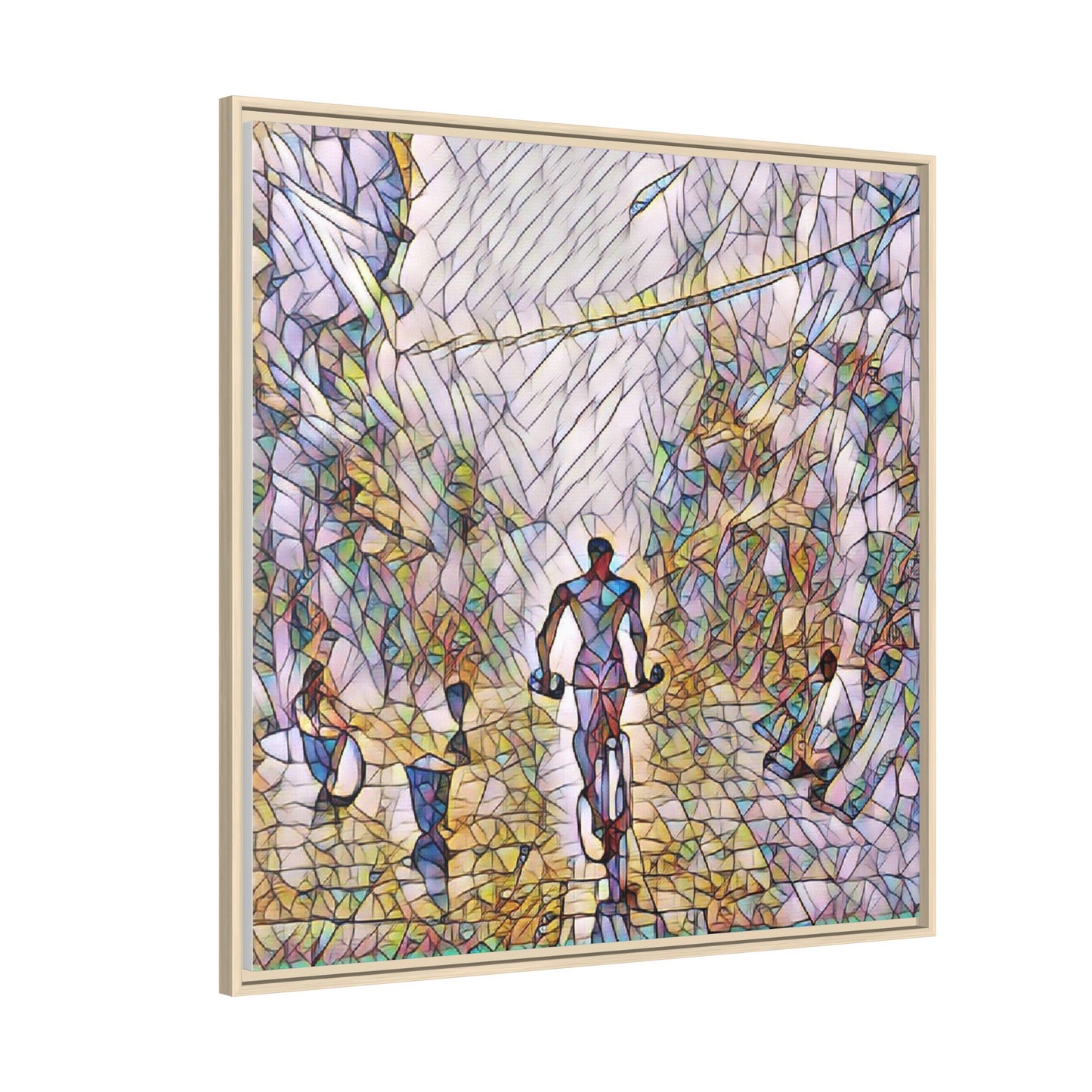 Cyclist Stained-Glass Matte Canvas Framed Wall Art
