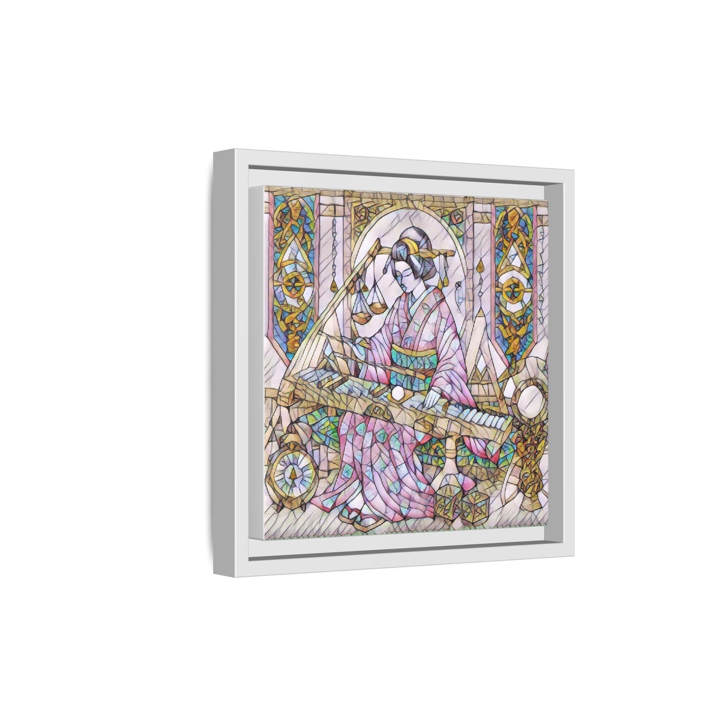 Framed Matte Canvas — Geisha Harp Stained-Glass Art Print