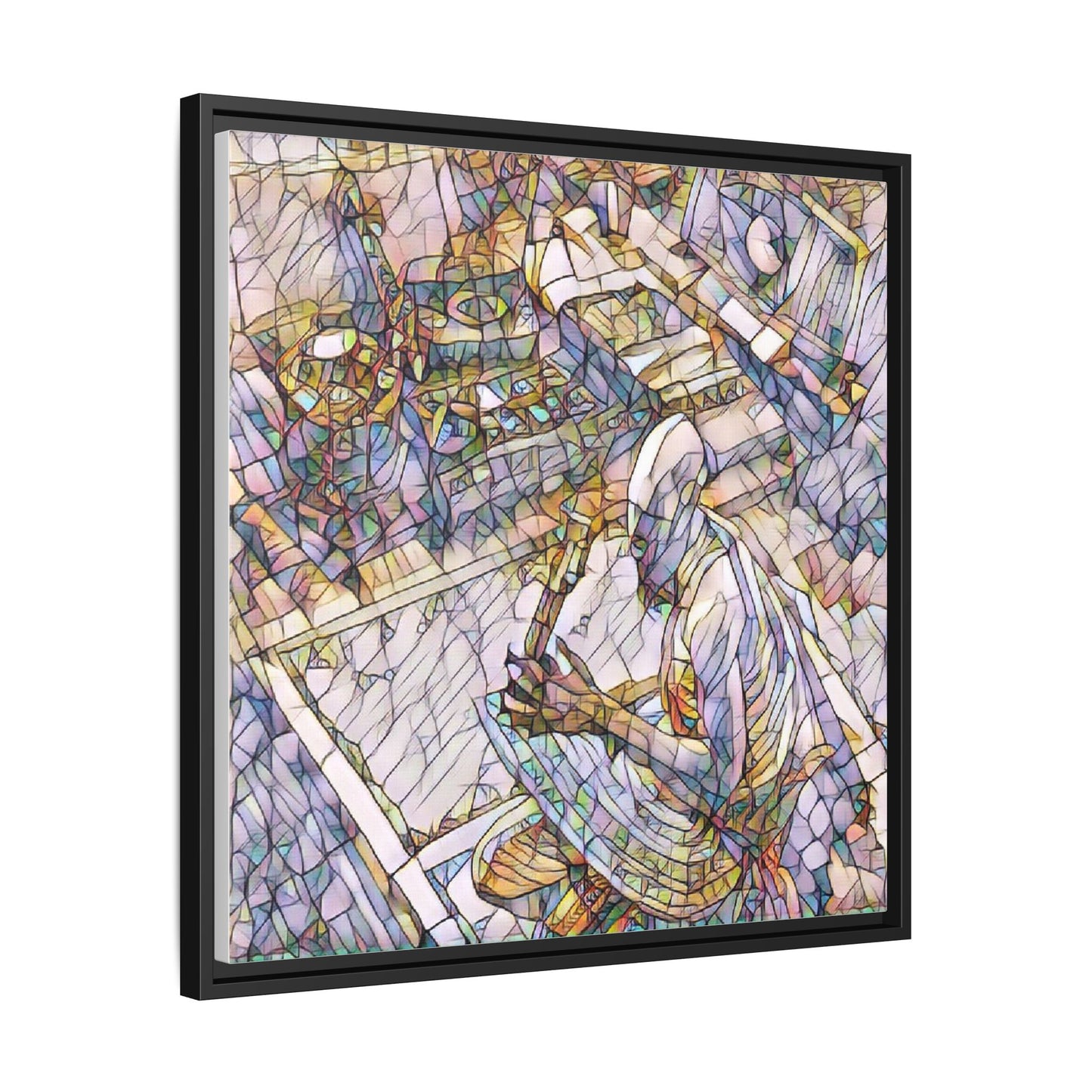 Stained-Glass DJ Matte Canvas Print (Framed) — Colorful Music Room Wall Art