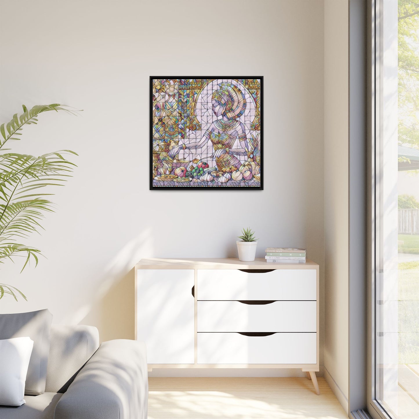 Egyptian Goddess Stained Glass Style Framed Canvas Art