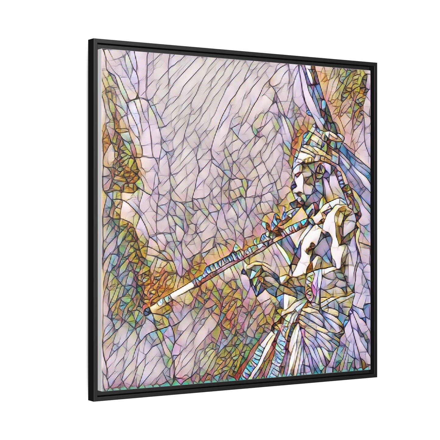 Abstract Tribal Flutist Matte Canvas Framed Wall Art