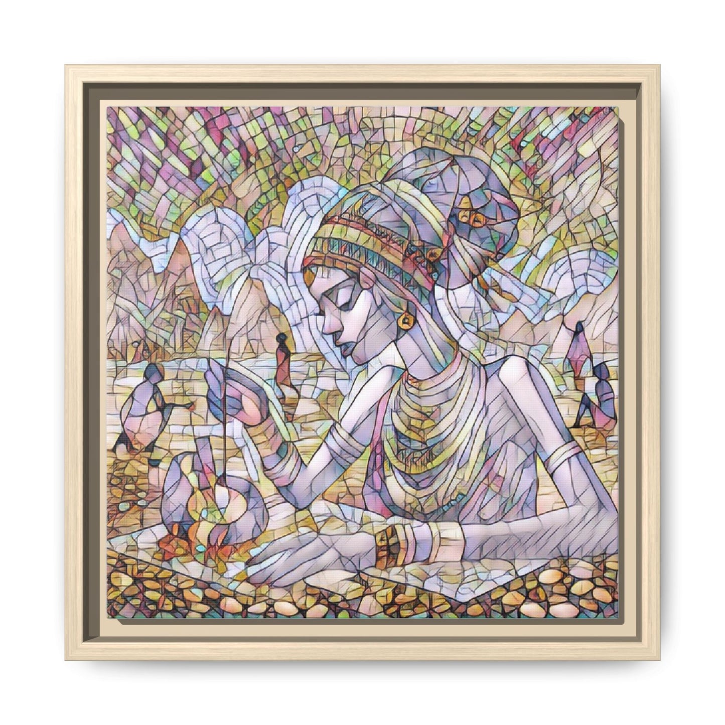 Framed Matte Canvas Art — Mosaic-Inspired Egyptian Woman Illustration