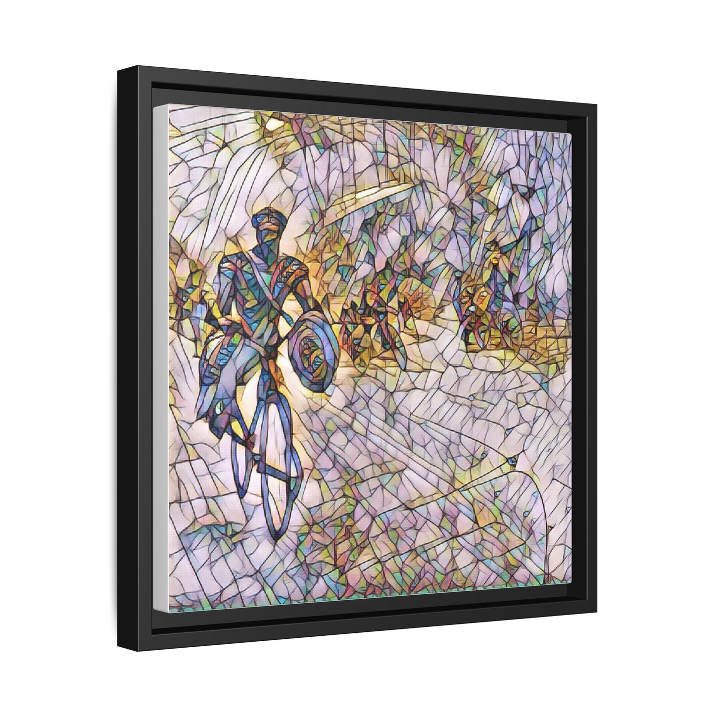Cyclist Mosaic Matte Canvas Framed Wall Art — Colorful Biking Scene