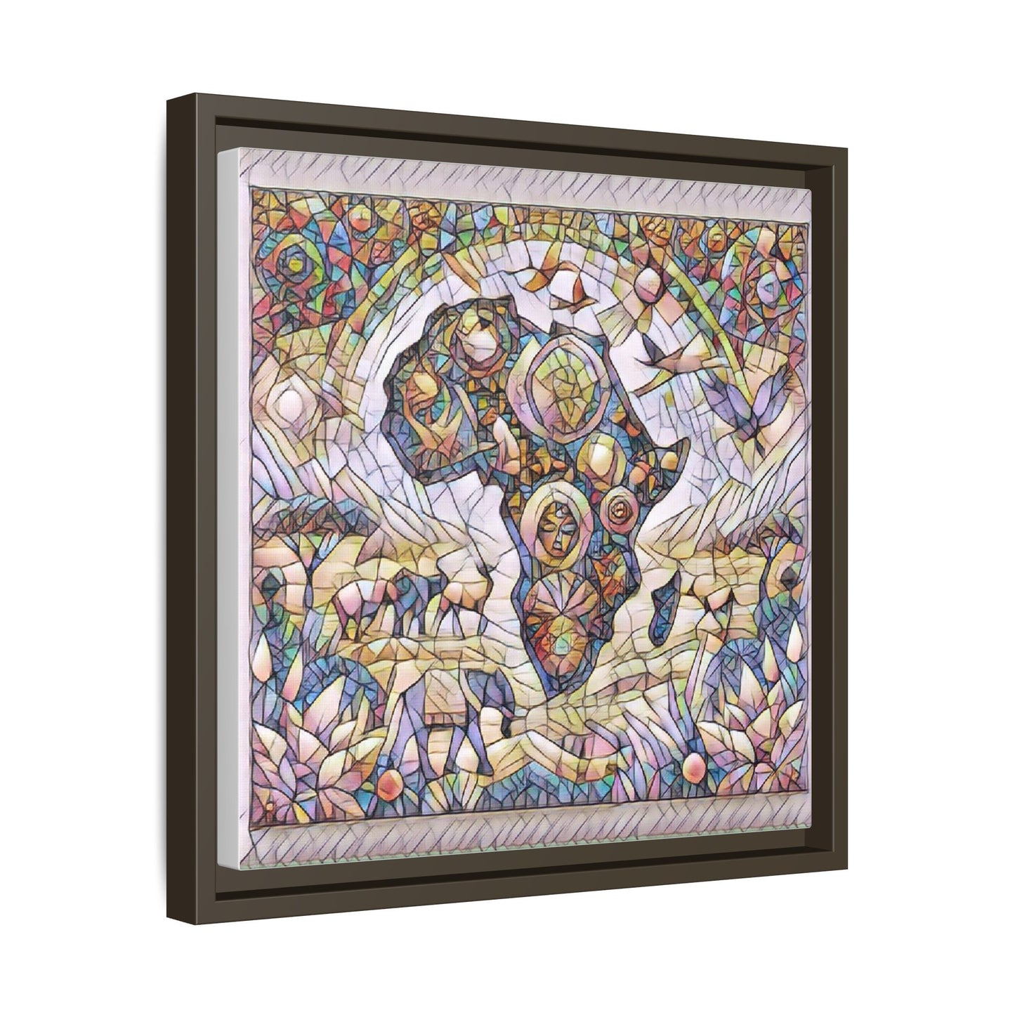 Abstract Mosaic Africa Framed Canvas — Colorful Stained-Glass Wall Art