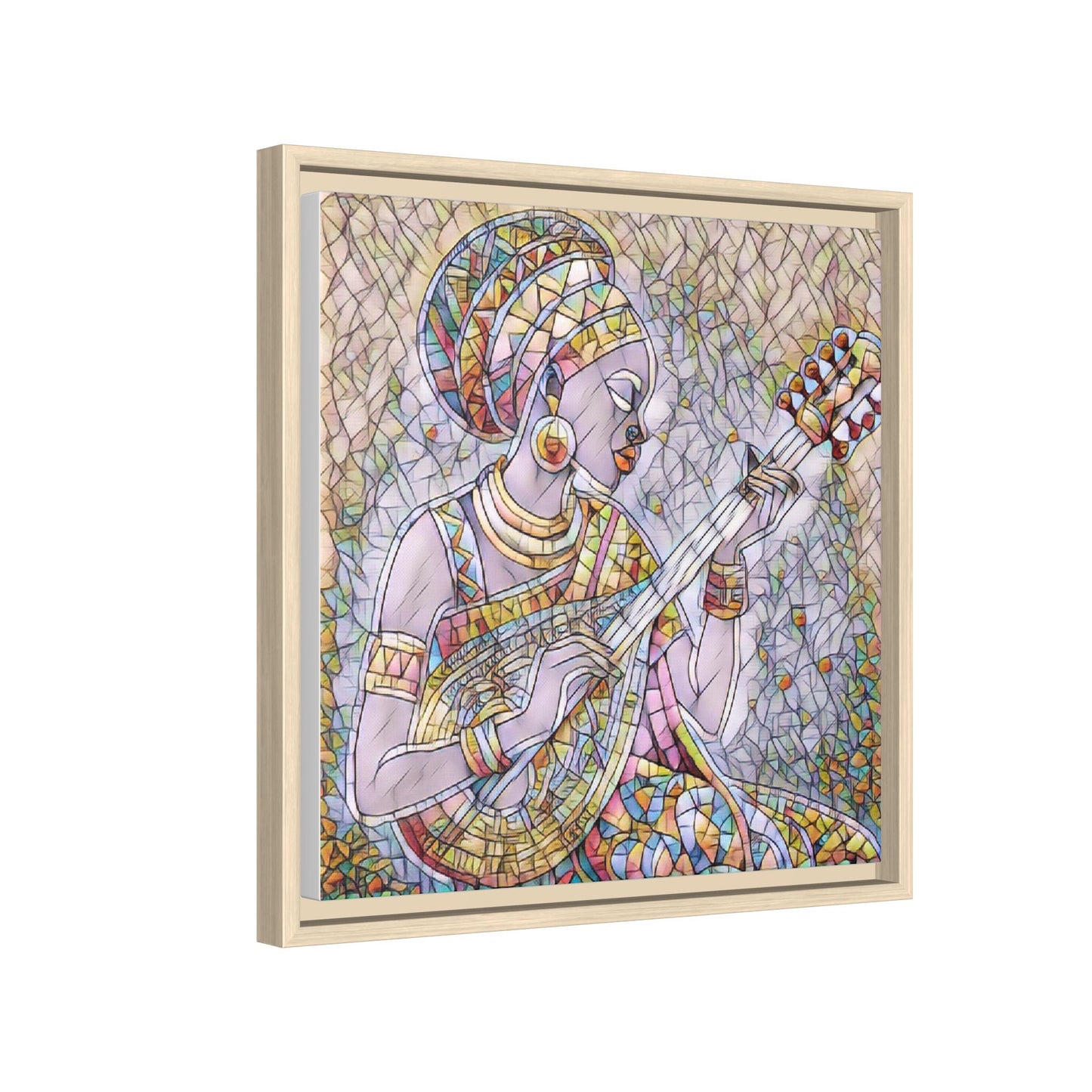 Framed Canvas Art — Colorful African Woman Playing Lute (Matte Multi‑Color)