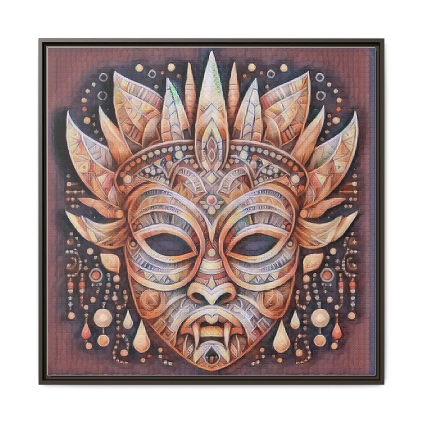 Tribal Sun Mask Framed Canvas Art — Boho Ethnic Wall Decor