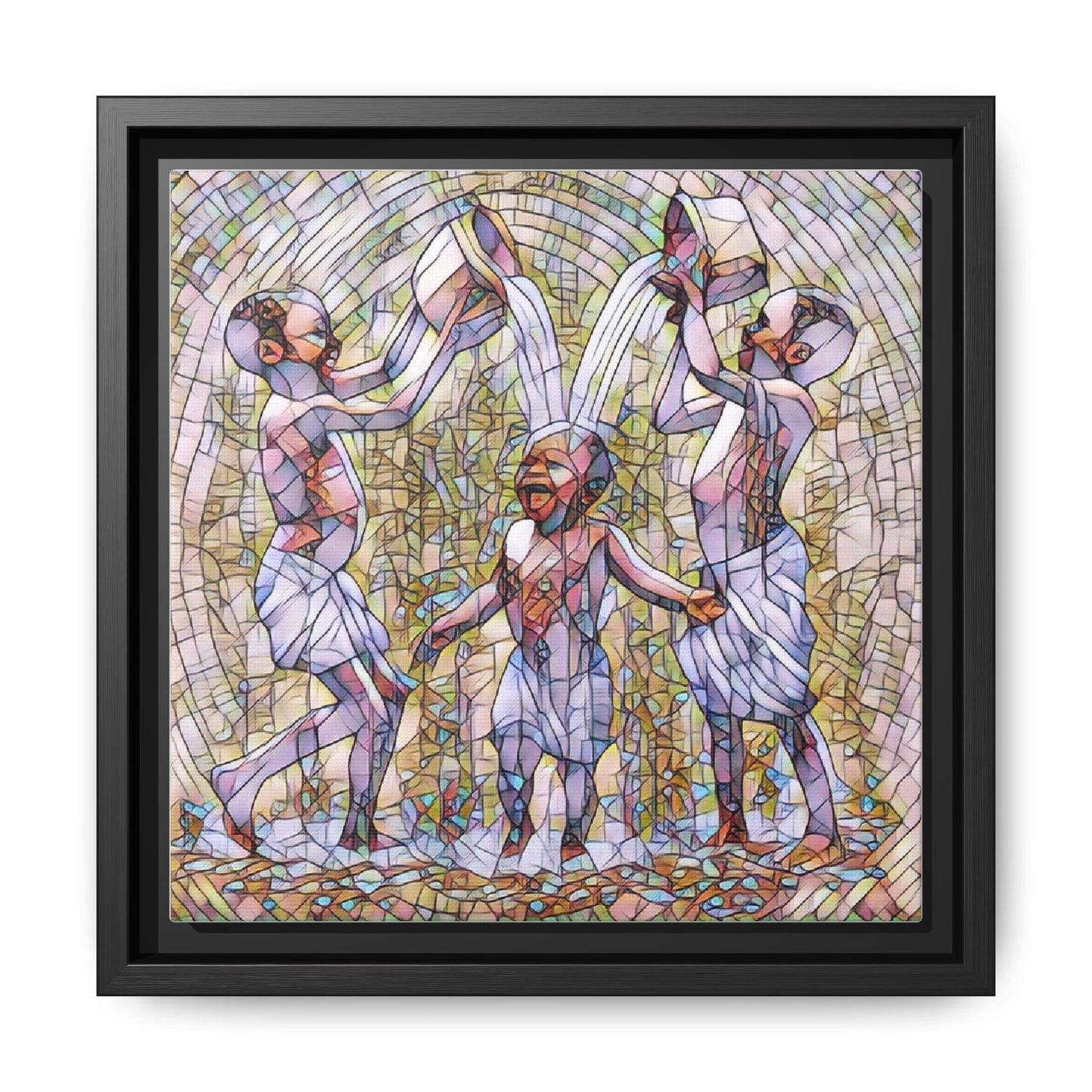 Framed Matte Canvas Art – Joyful Water Dance Family Stained-Glass Print