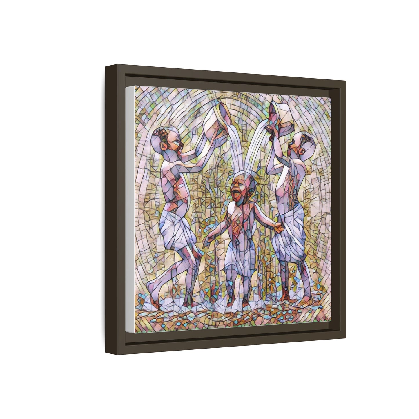 Framed Matte Canvas Art – Joyful Water Dance Family Stained-Glass Print