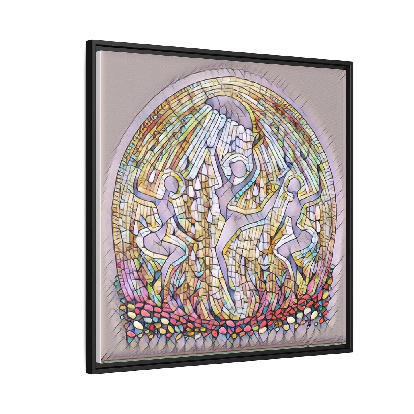 Framed Canvas Art - Stained Glass Dance Trio (Matte Multi-Color)