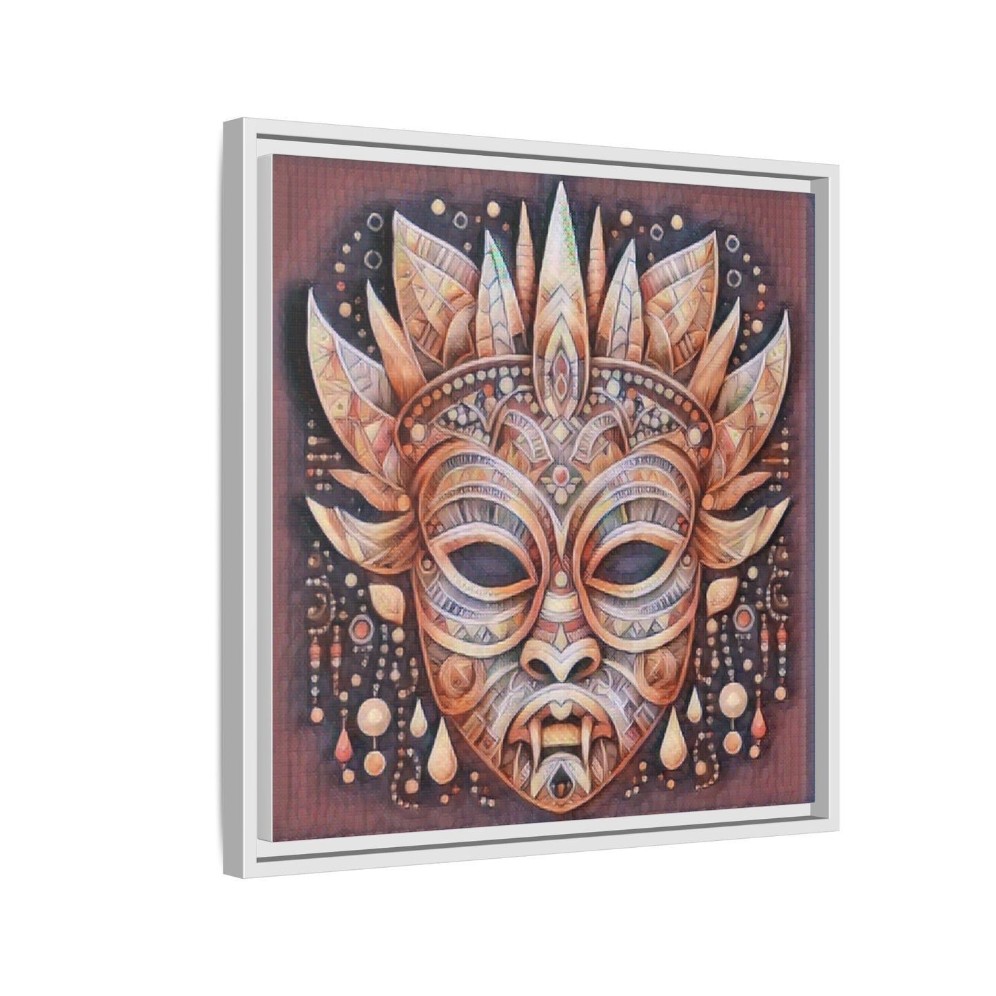 Tribal Sun Mask Framed Canvas Art — Boho Ethnic Wall Decor
