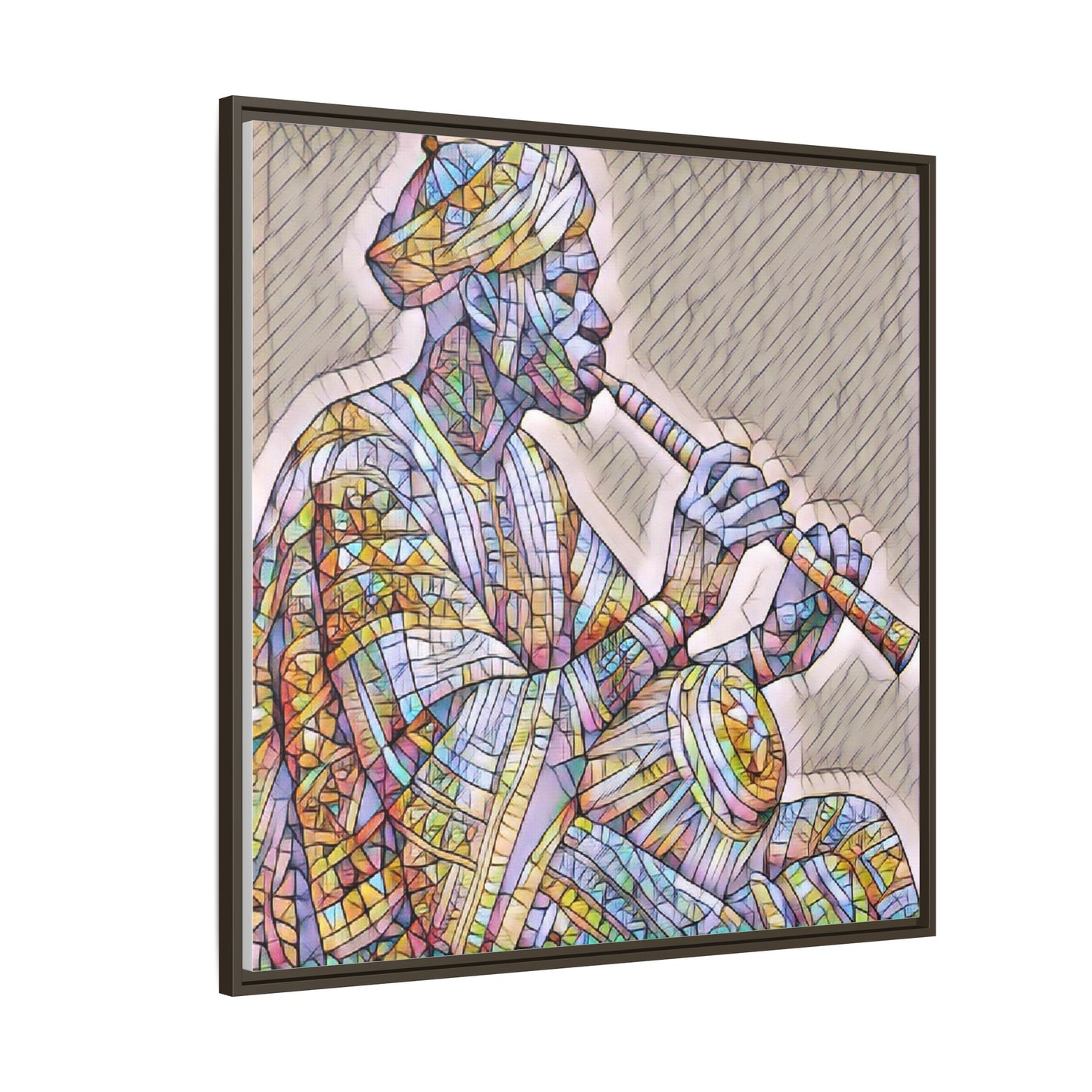 Framed Canvas Art — Colorful Middle Eastern Flute Player Print