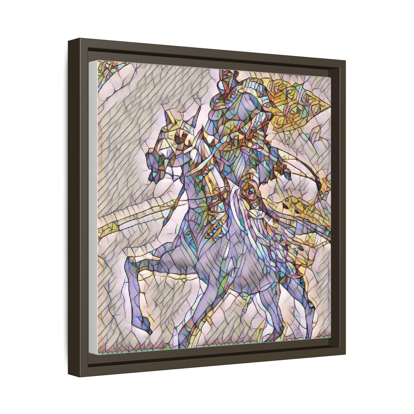Framed Matte Canvas Art — Stained Glass Knight on Horse Fantasy Wall Decor