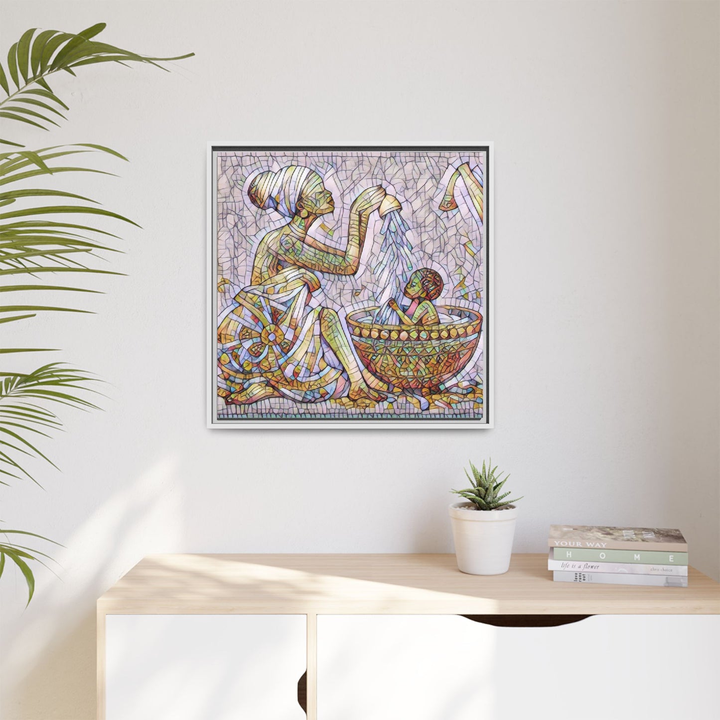 African Mother and Child Mosaic Matte Canvas (Framed)