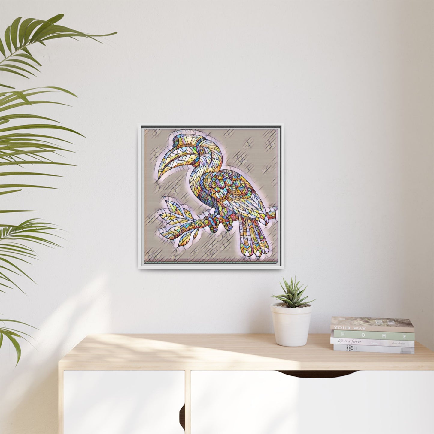 Colorful Stained Glass Toucan Matte Canvas Framed Wall Art