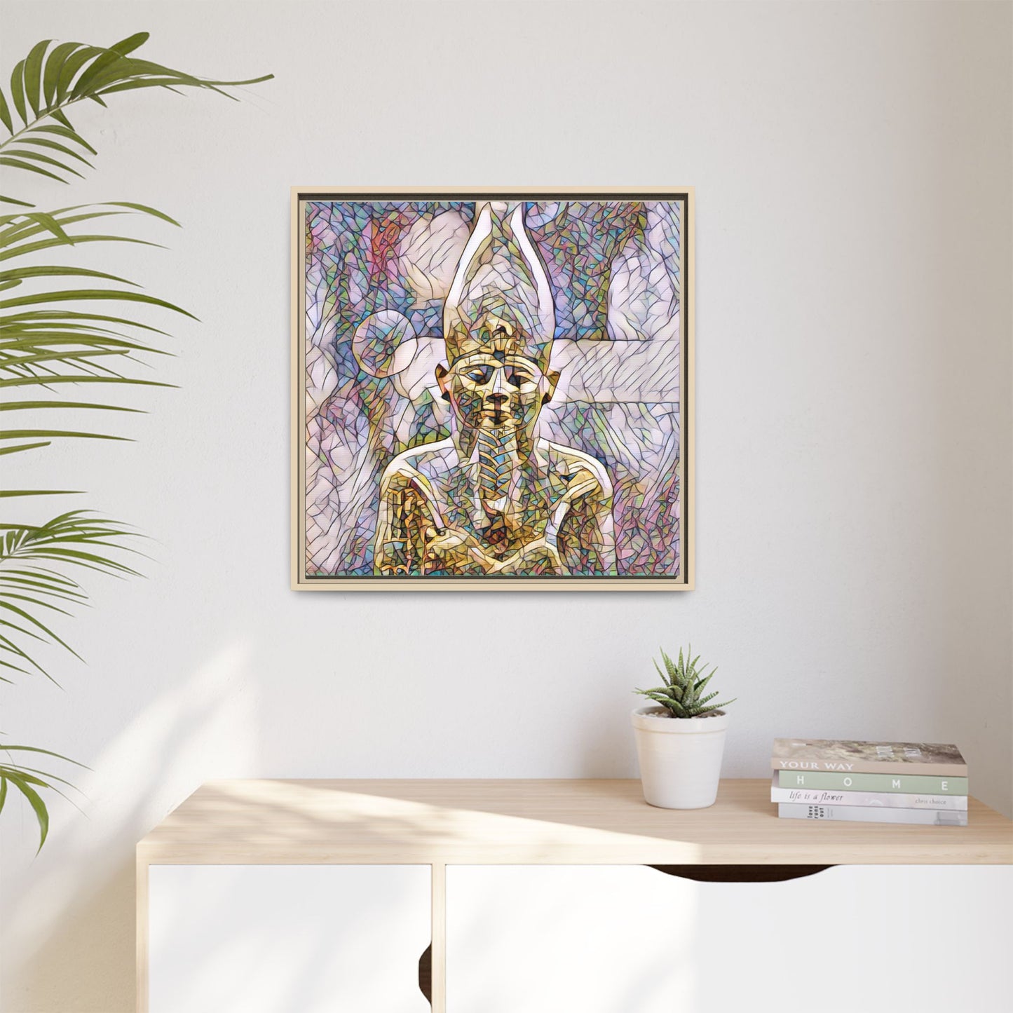 Egyptian Pharaoh Stained-Glass Style Matte Canvas Print, Framed