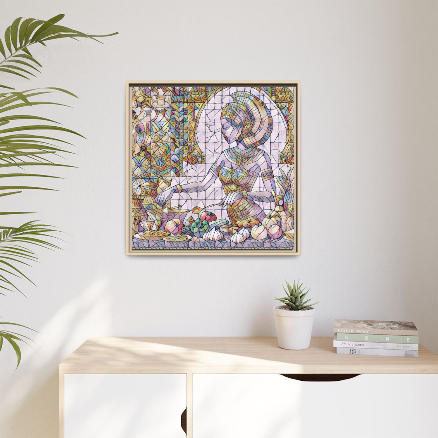 Egyptian Goddess Stained Glass Style Framed Canvas Art