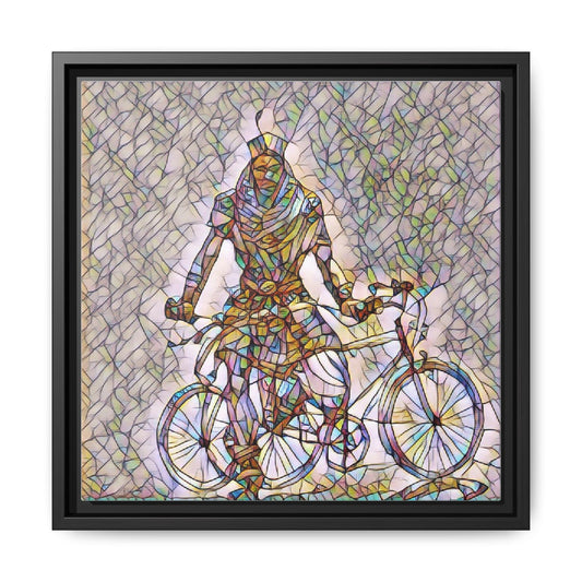 Stained-Glass Cyclist Matte Framed Canvas Art