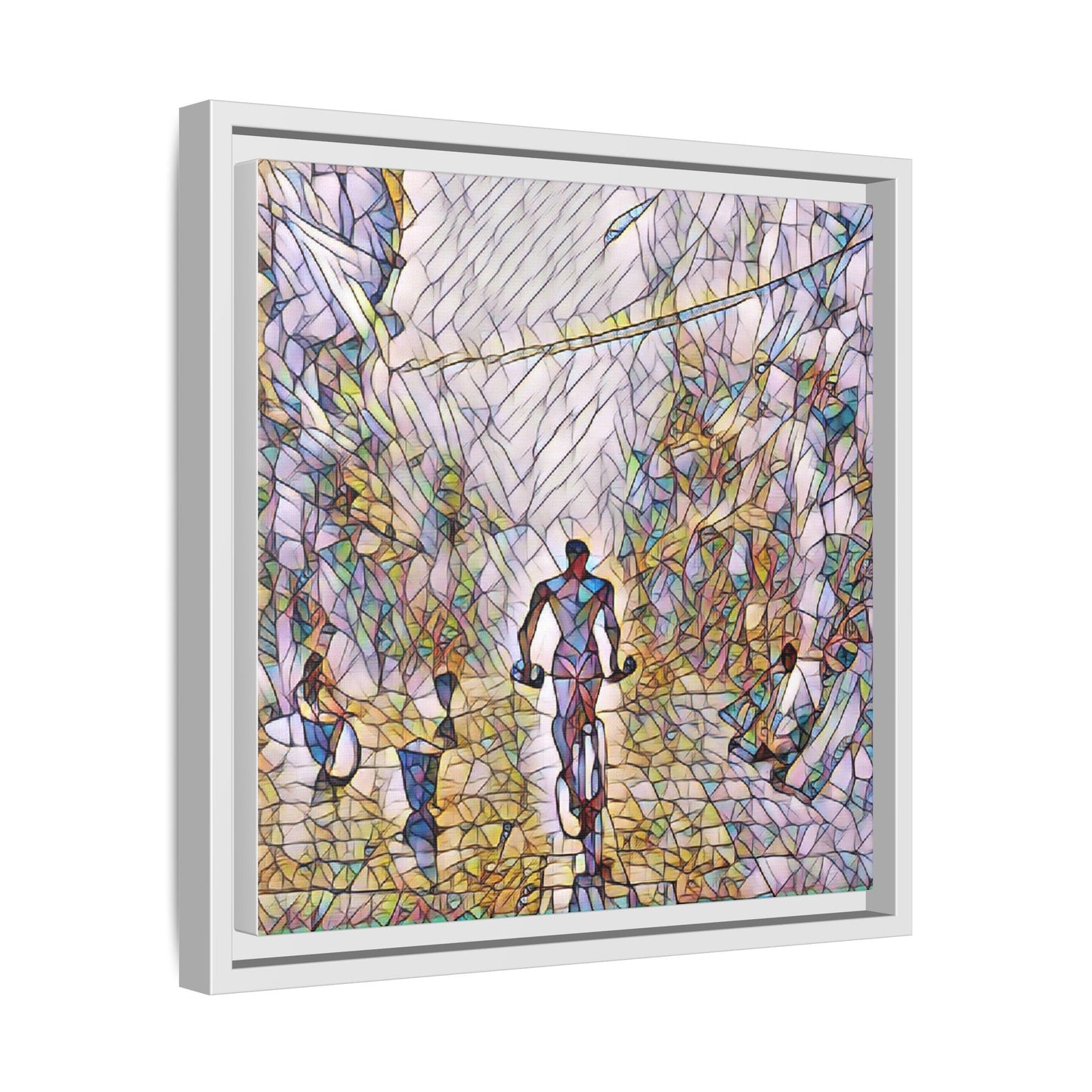 Cyclist Stained-Glass Matte Canvas Framed Wall Art