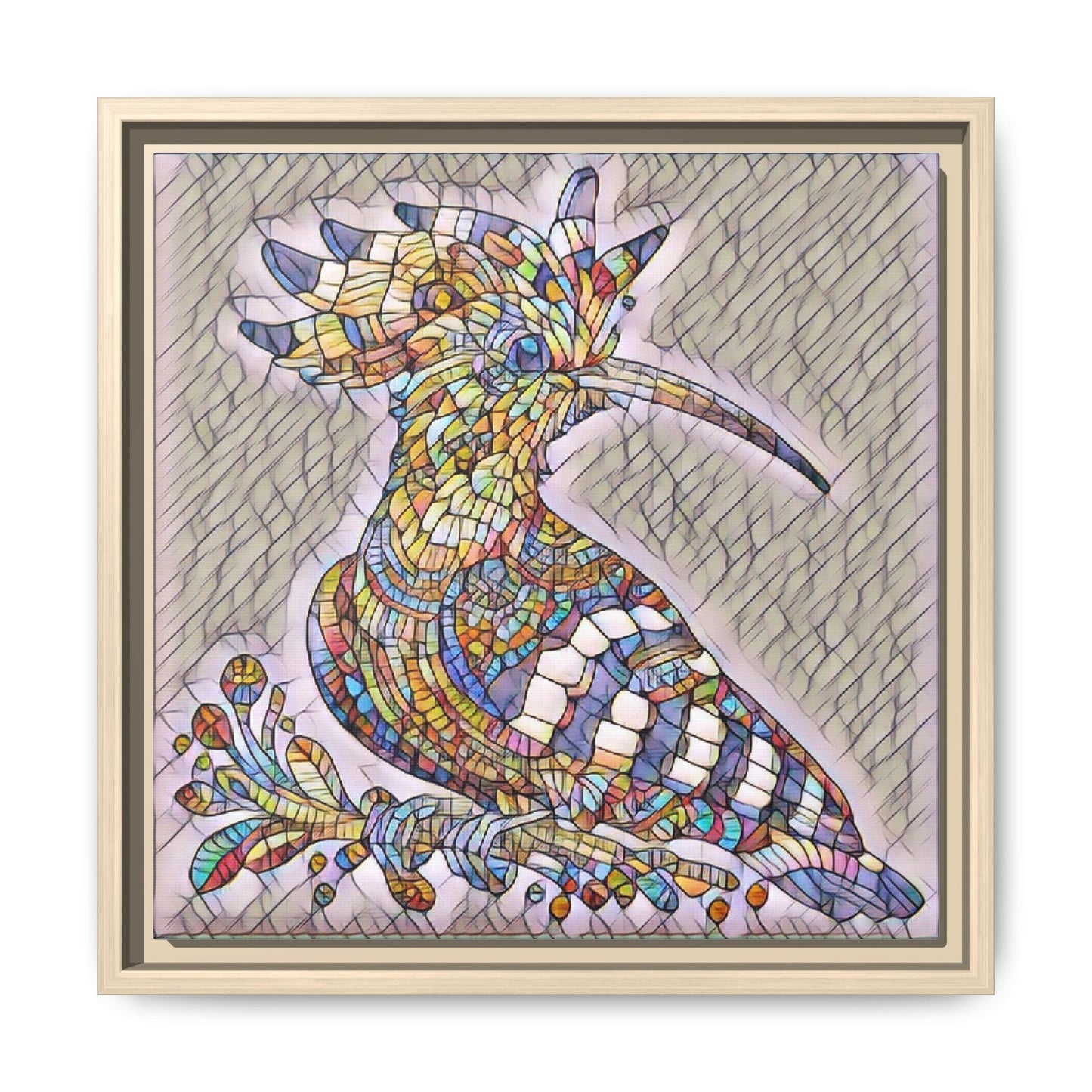 Colorful Mosaic Bird Matte Framed Canvas Wall Art