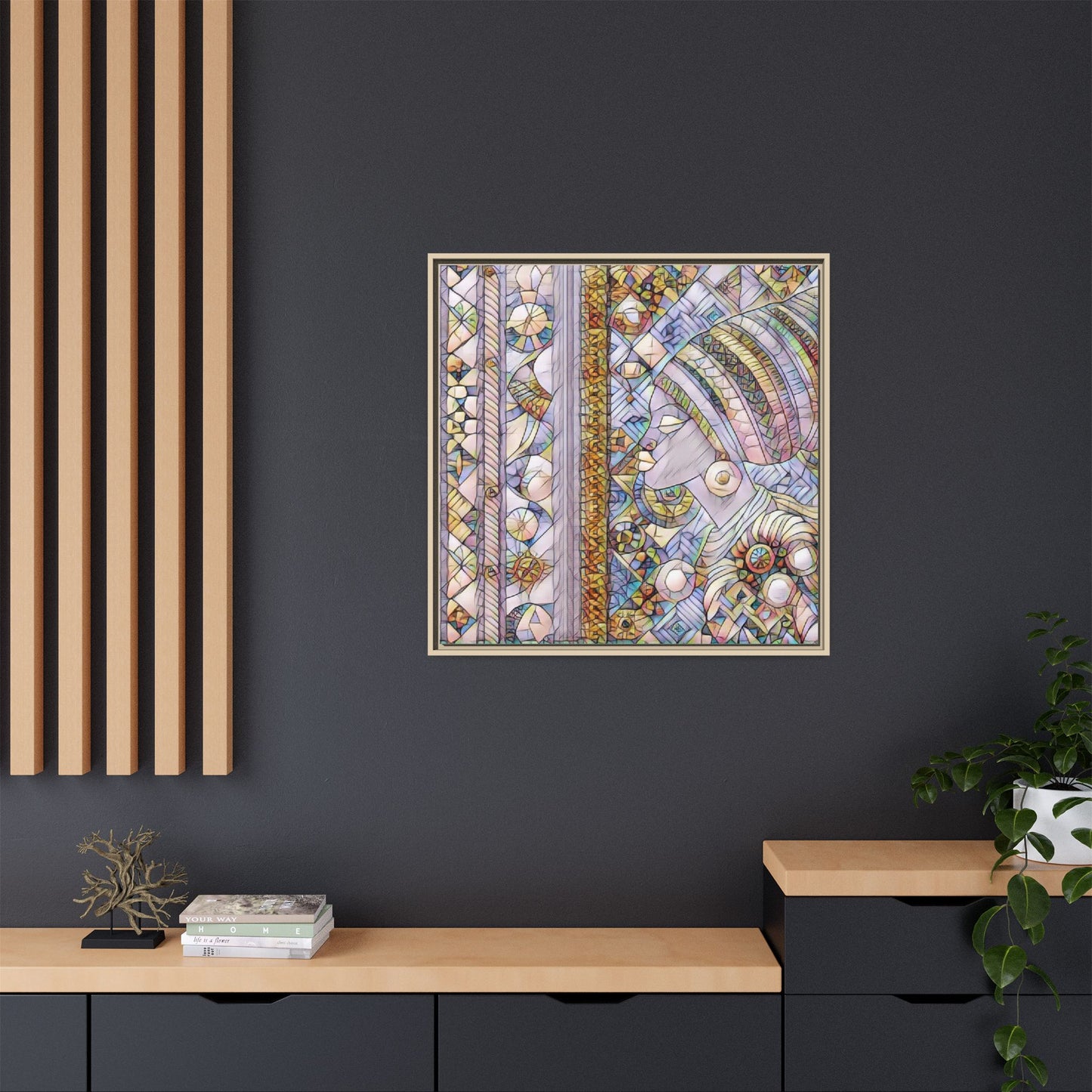 Afrocentric Stained-Glass Portrait Matte Framed Canvas