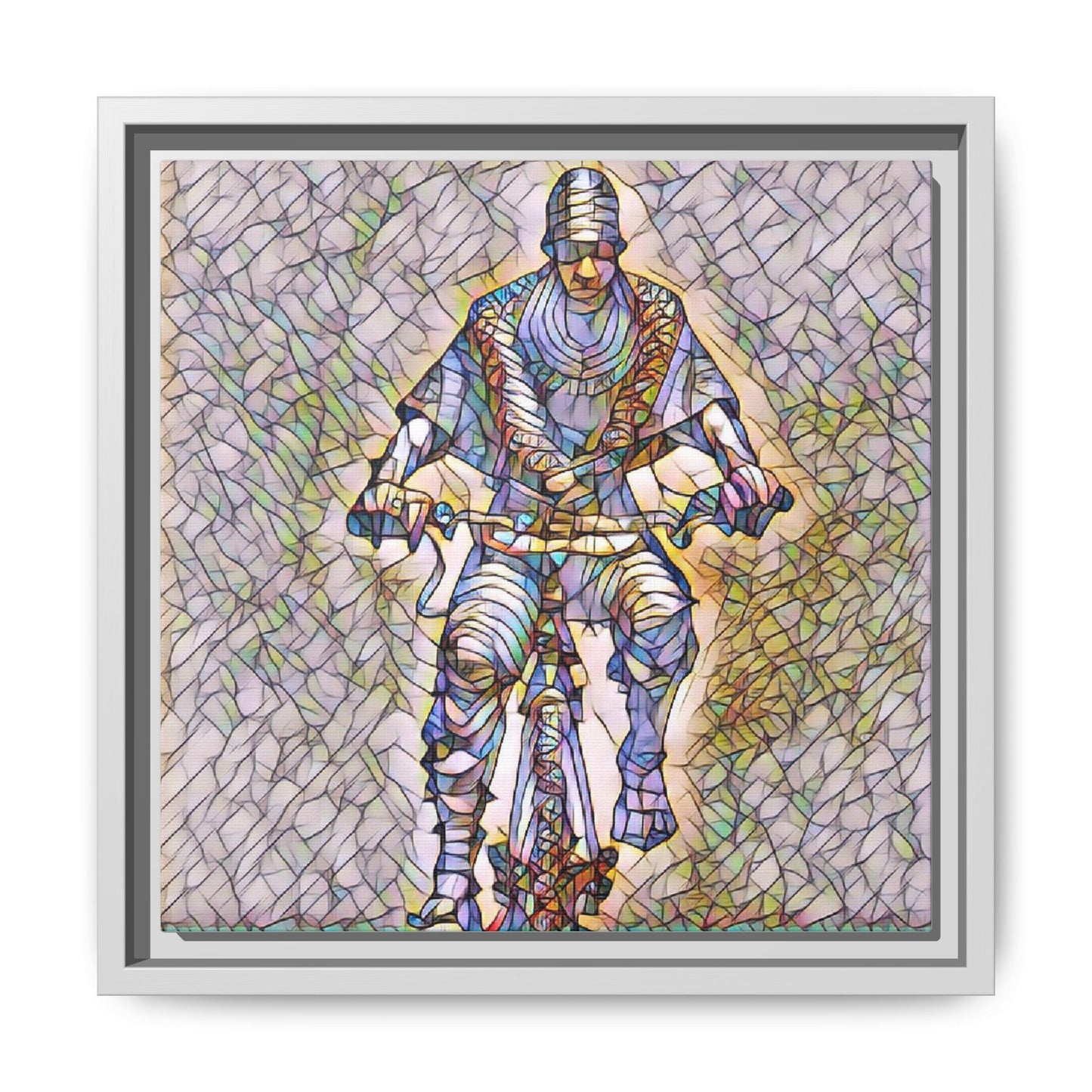 Framed Matte Canvas Art - Stylized Cyclist Illustration