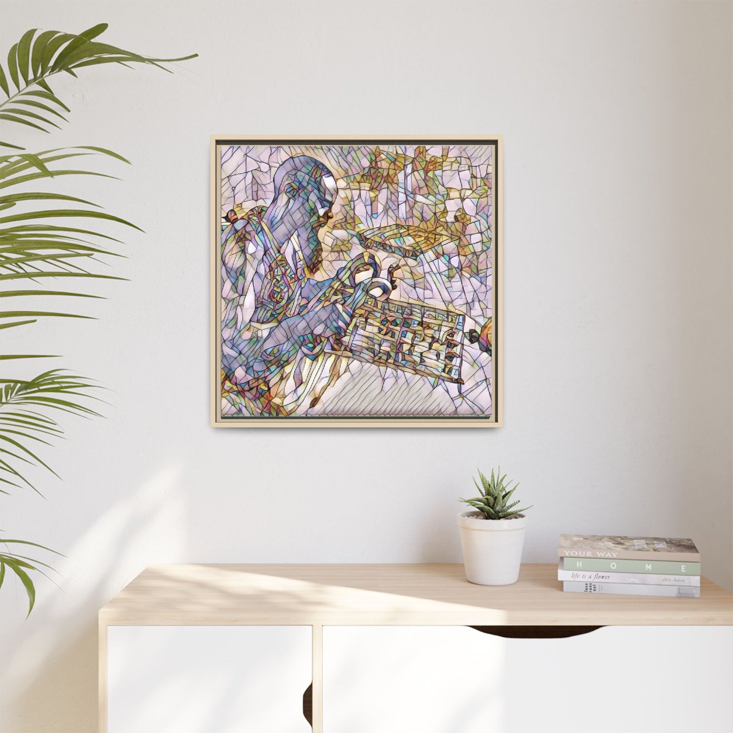 Framed Matte Canvas Art – Abstract Musician with Keyboard (Multi-Color)