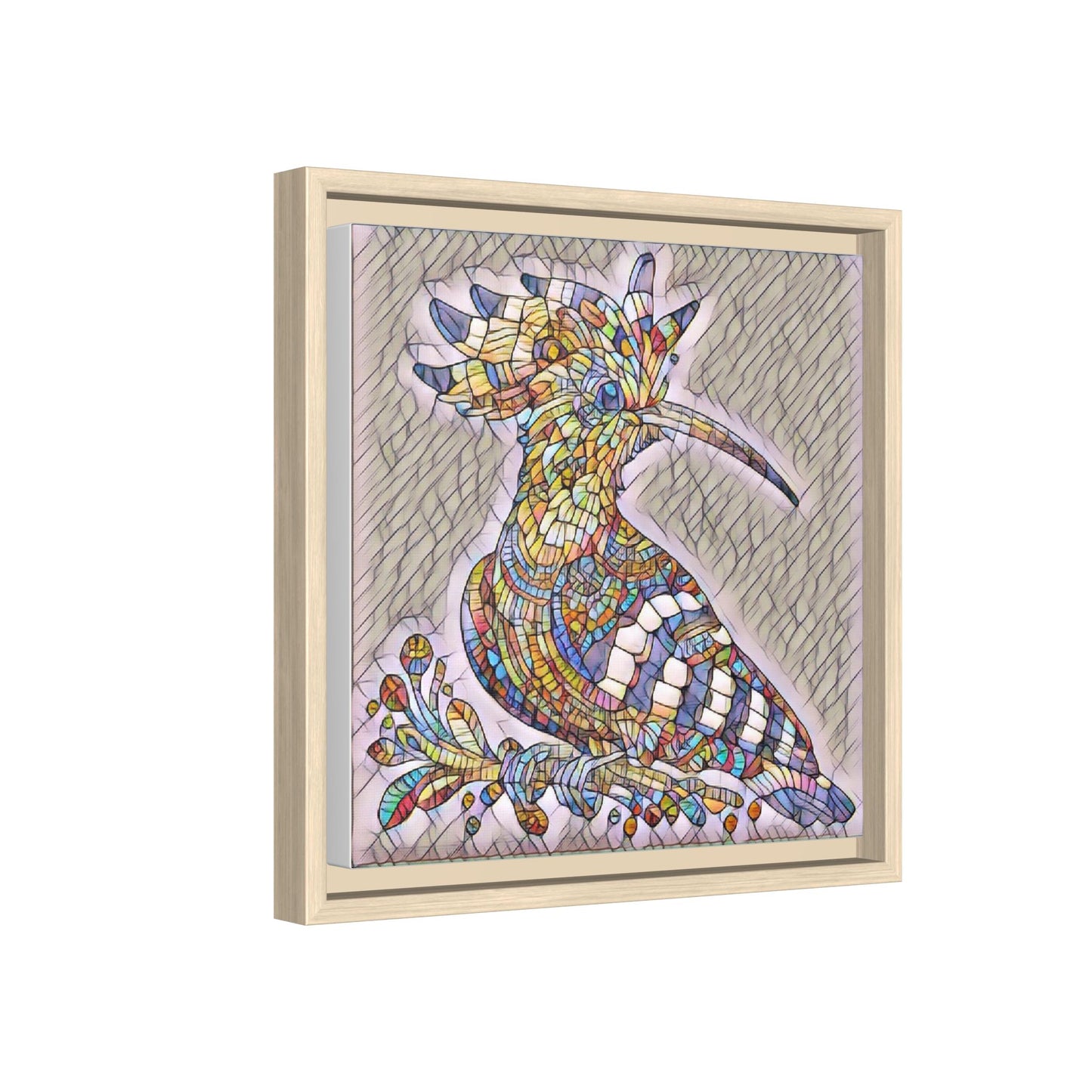 Colorful Mosaic Bird Matte Framed Canvas Wall Art