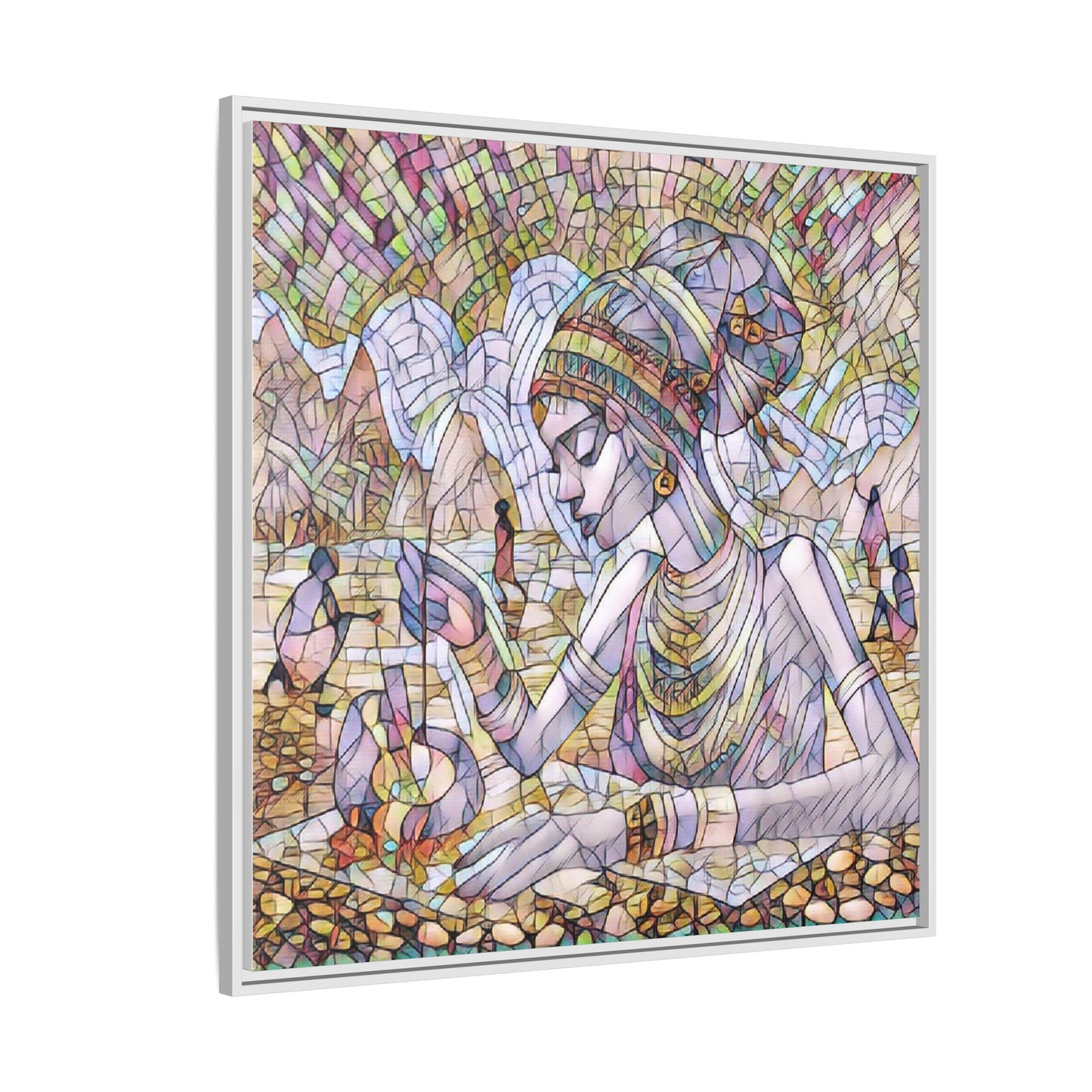 Framed Matte Canvas Art — Mosaic-Inspired Egyptian Woman Illustration