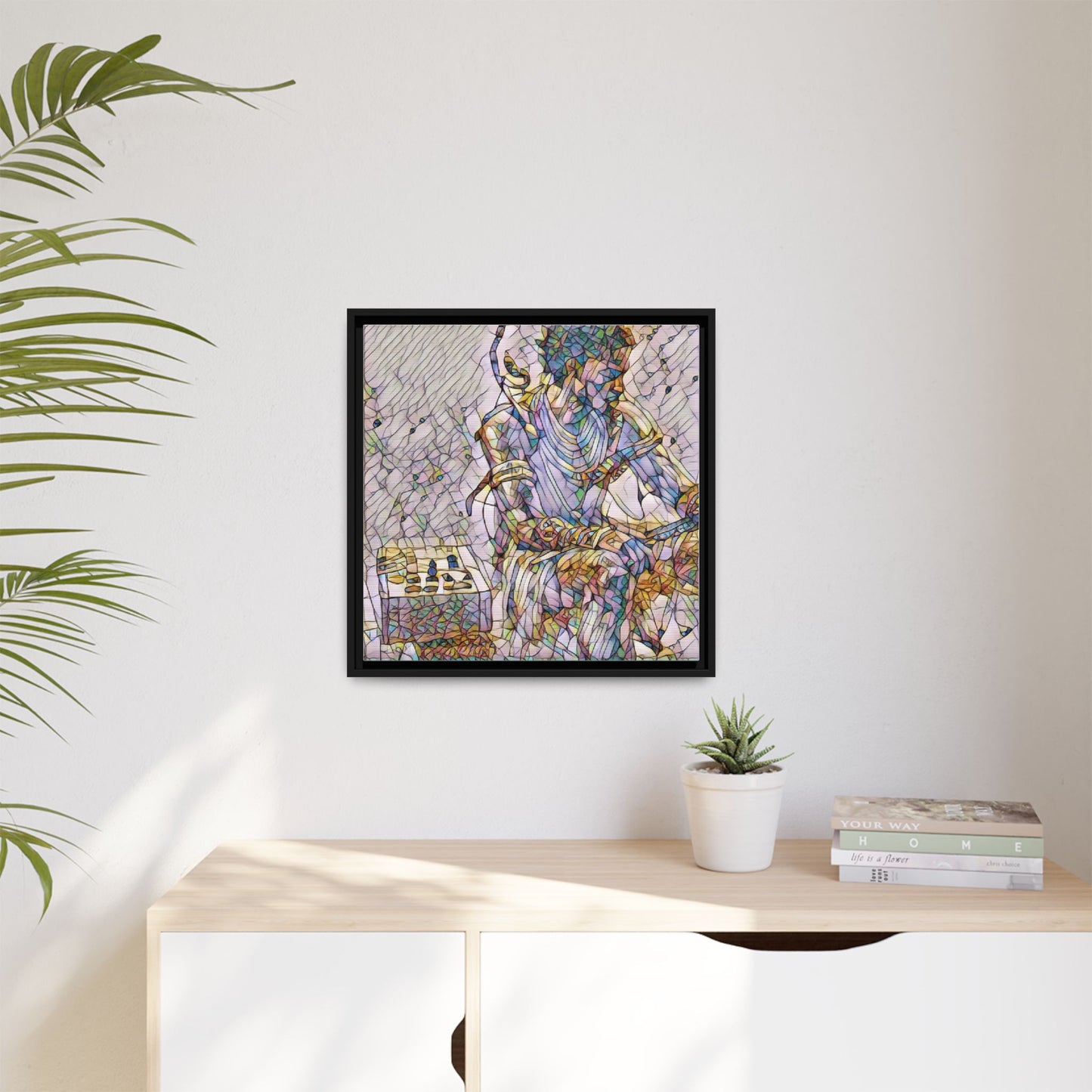 Framed Matte Canvas Art — Abstract Stained-Glass Chess Player