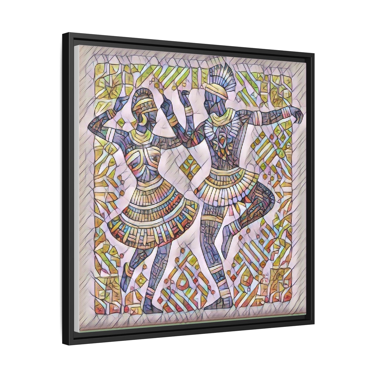 Framed Matte Canvas Print — Colorful Tribal Dancers Wall Art