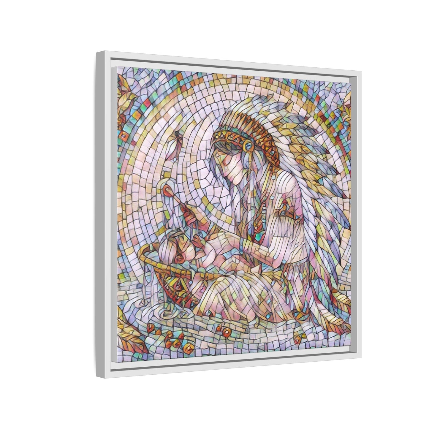 Framed Mosaic Native Mother & Child Matte Canvas Art
