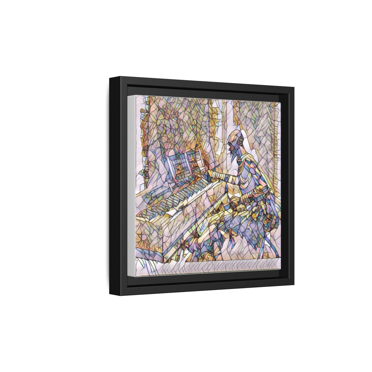 Framed Matte Canvas Art — Colorful Abstract Musician at Piano